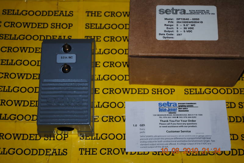 Setra DPT2640-005D Pressure Differential Sensor 2641005WD2DA1D 0-5.0″ WC New