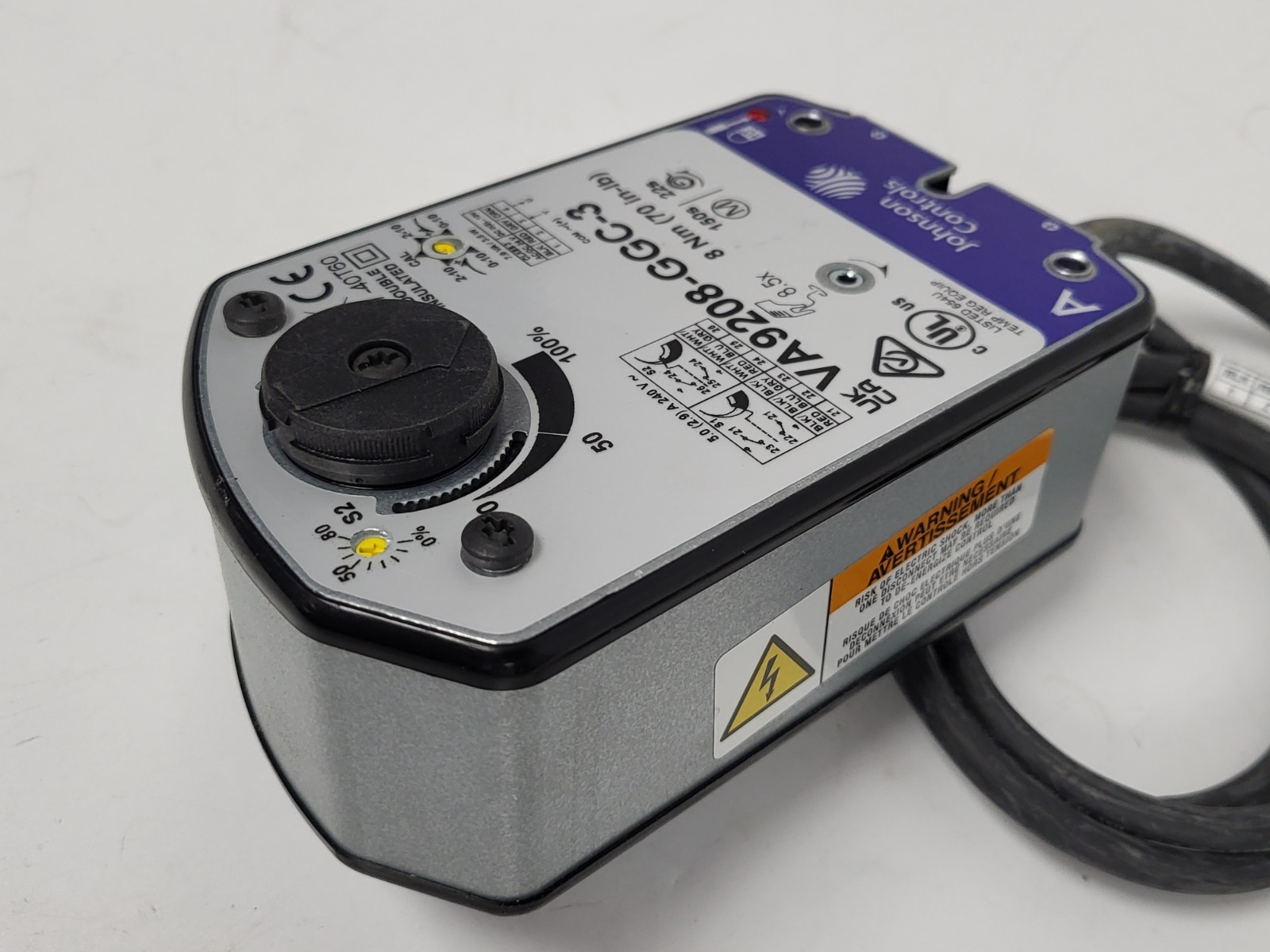 Johnson VA9208-GGC-3 Electric Spring Return Valve Actuator, 24VAC, 70 in-lb