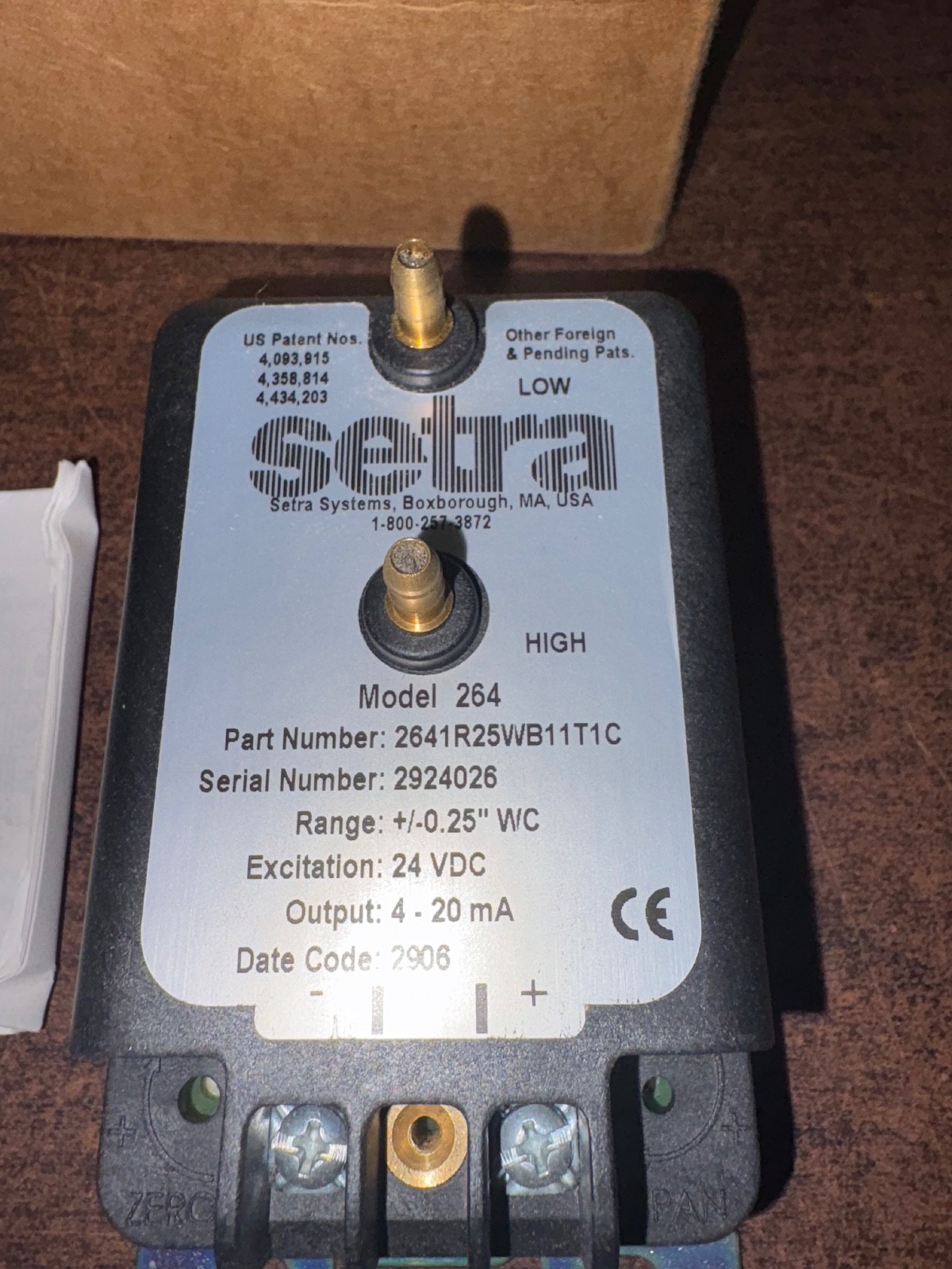NOS SETRA 2641R25WB11T1C DIFFERENTIAL PRESSURE TRANSDUCER B353