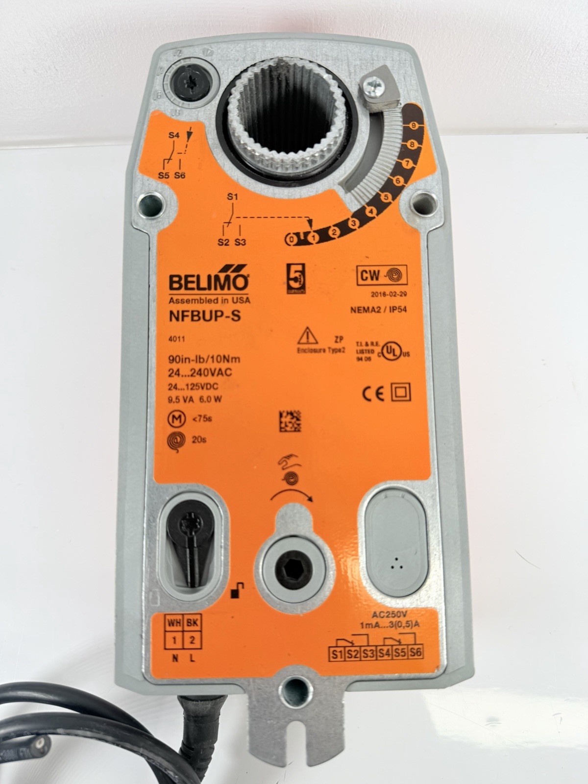 Belimo NFBUP-S Damper Actuator, 90 in-lb 10Nm, Spring Return, 2-10V, Modulating