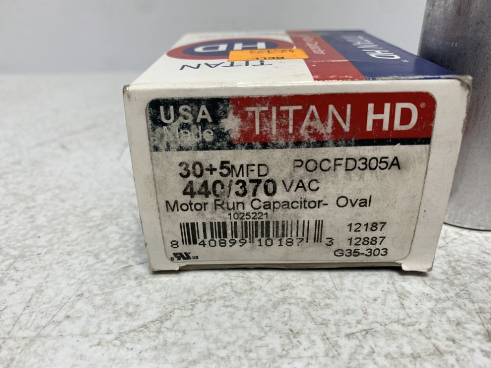 Titan POCFD305A Motor Run Capacitor 30/5 MFD 440/370V Oval