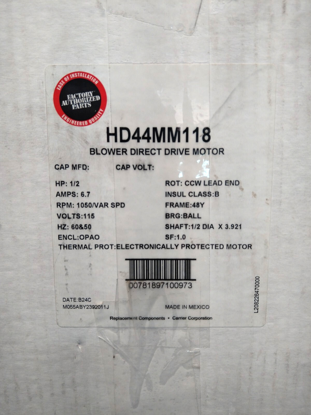 Carrier HD44MM118 HD44MM121 X-13 X13 1/2 HP CCWLE Blower Motor *FREE SHIPPING*