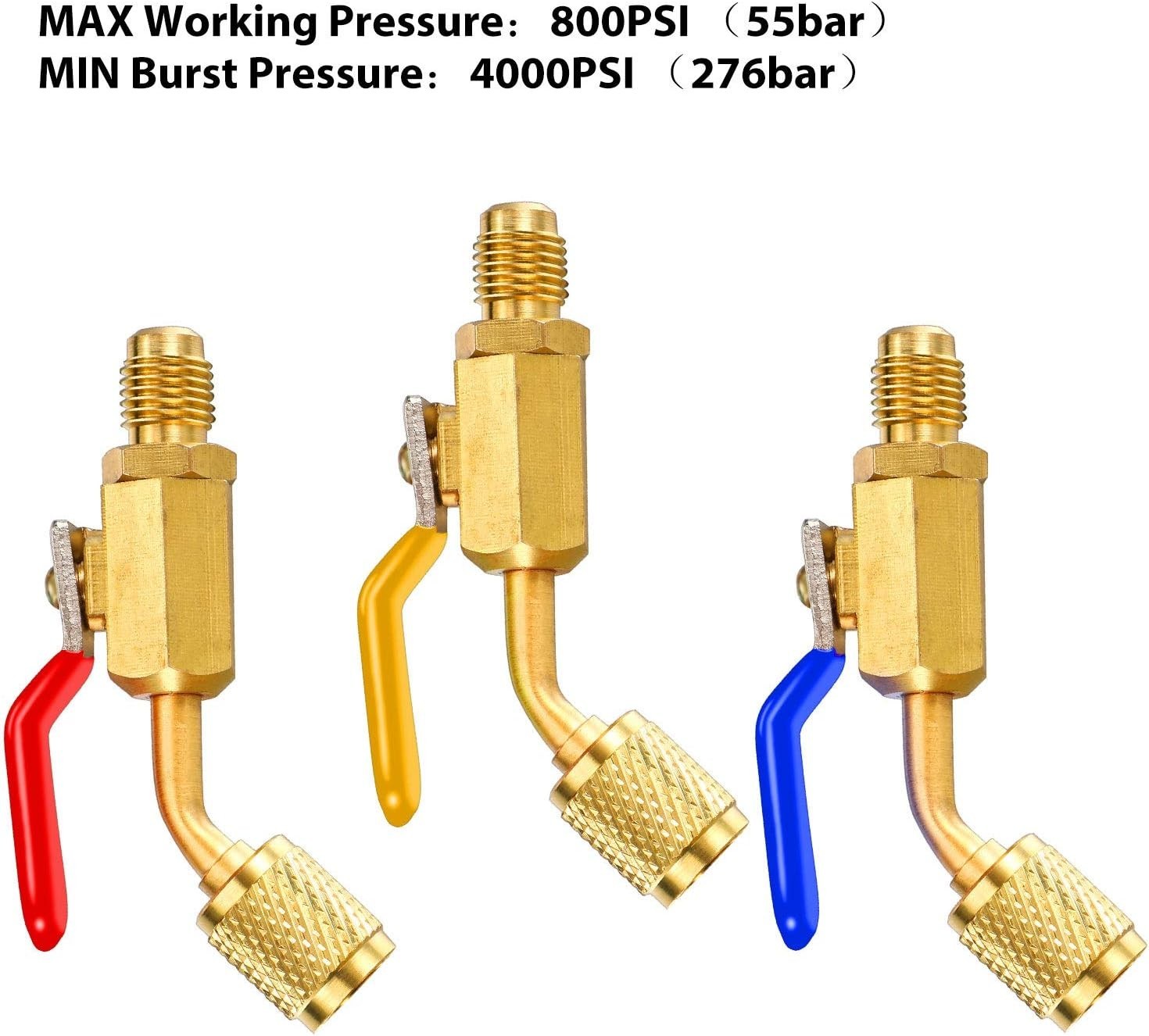 7 Pcs HVAC Ball Valve & Adapter Set 1/4 Inch for R410A R134A R12 R22 Copper Gold