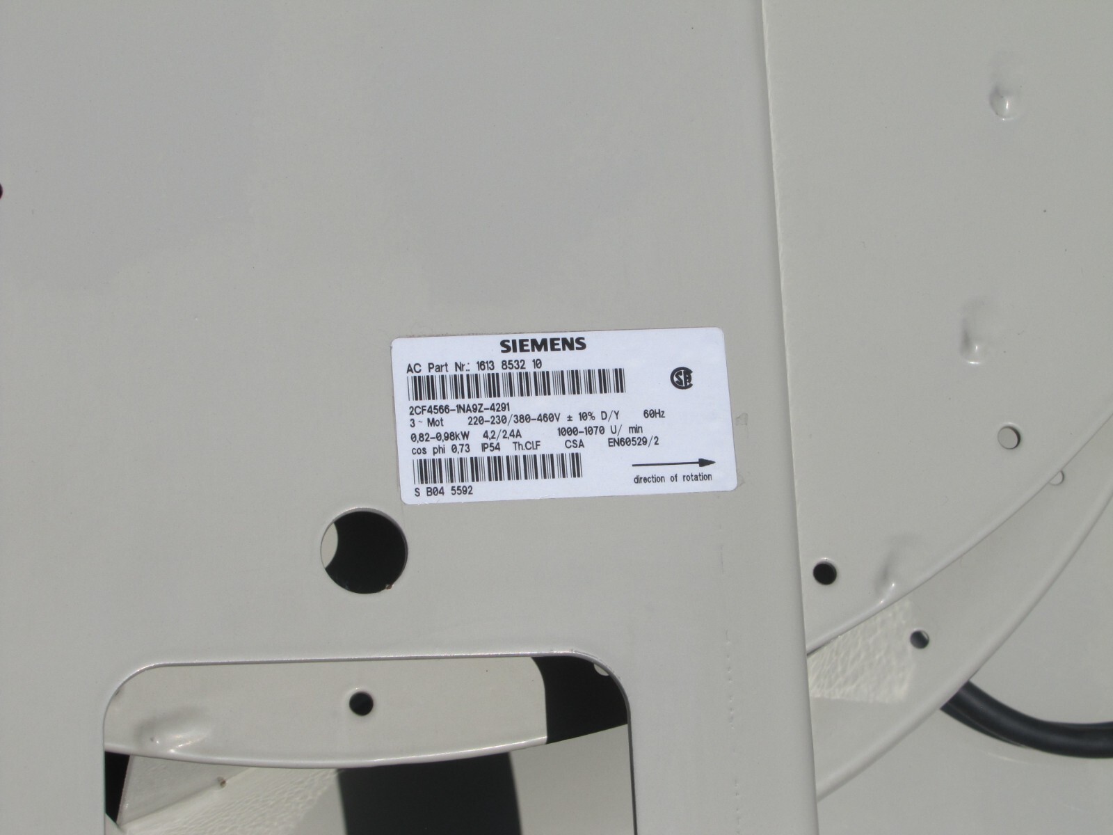 Siemens 1613 8532 10 Centrifugal Blower Fan 22″ Diameter 230/460V 3 Phase