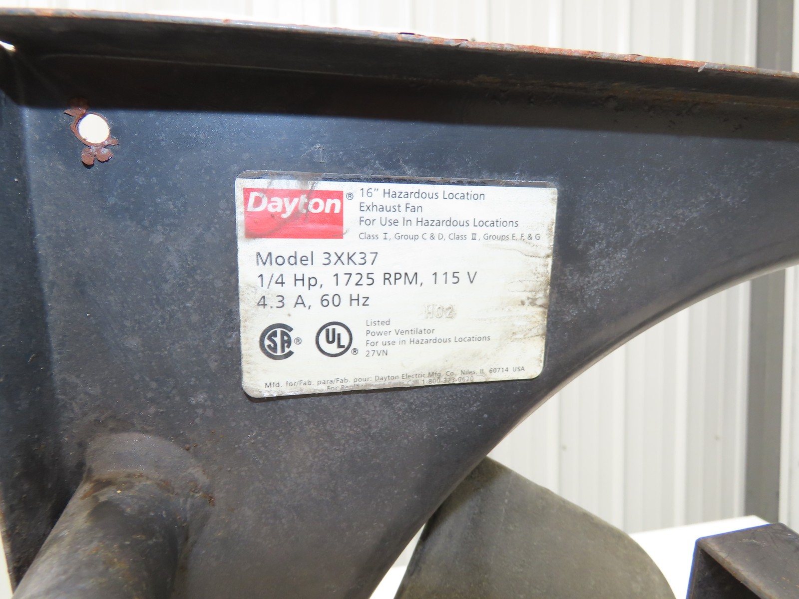 Dayton 3XK37 16″ Exhaust Fan 1/4Hp 1725rpm 115V 1PH Haz Loc Motor 20″Sq Frame