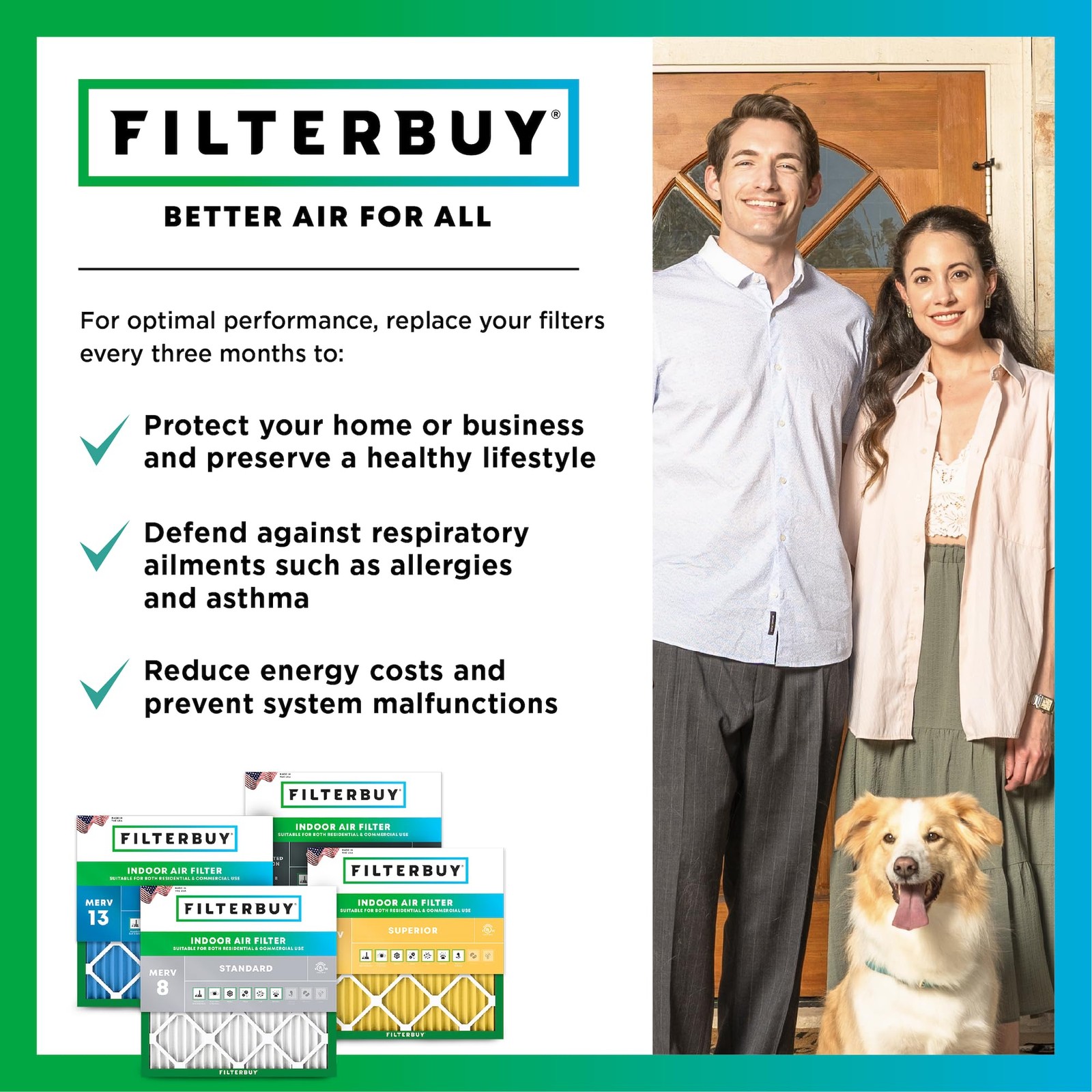 Filterbuy 16X25X1 Air Filter Merv 8 Essential Defense 4-Pack Electrostatic
