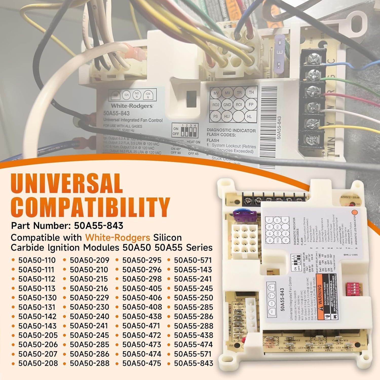 50A55-843 Furnace Control Board Replacement for White Rodgers Universal NEW