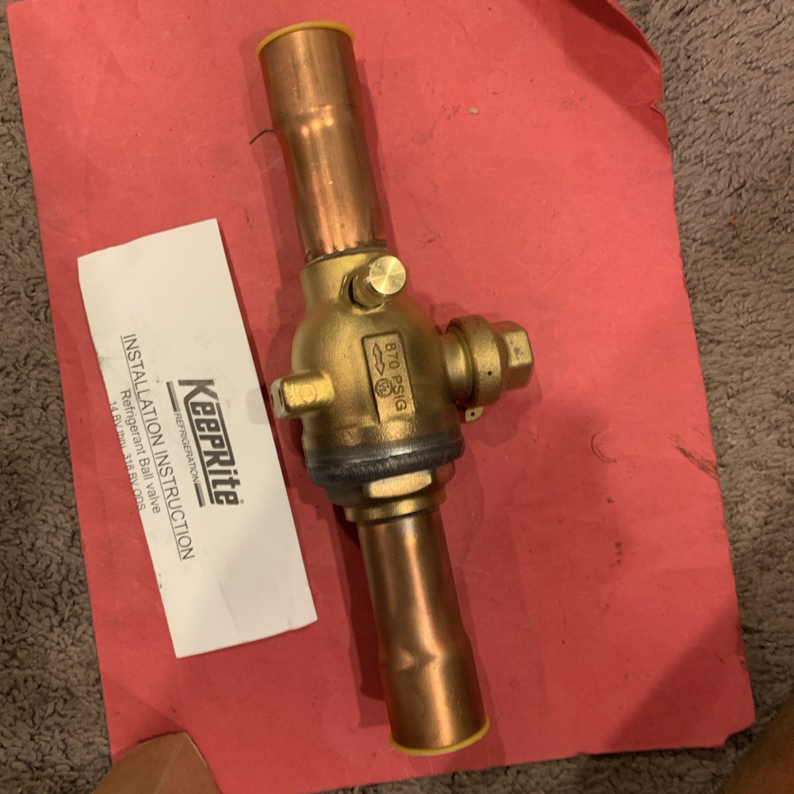 KeepRite 1-1/8 REFRIGERANT BALL VALVE W/ TAP 118BV(T) 700 PSIG (QTY: 1) NOS