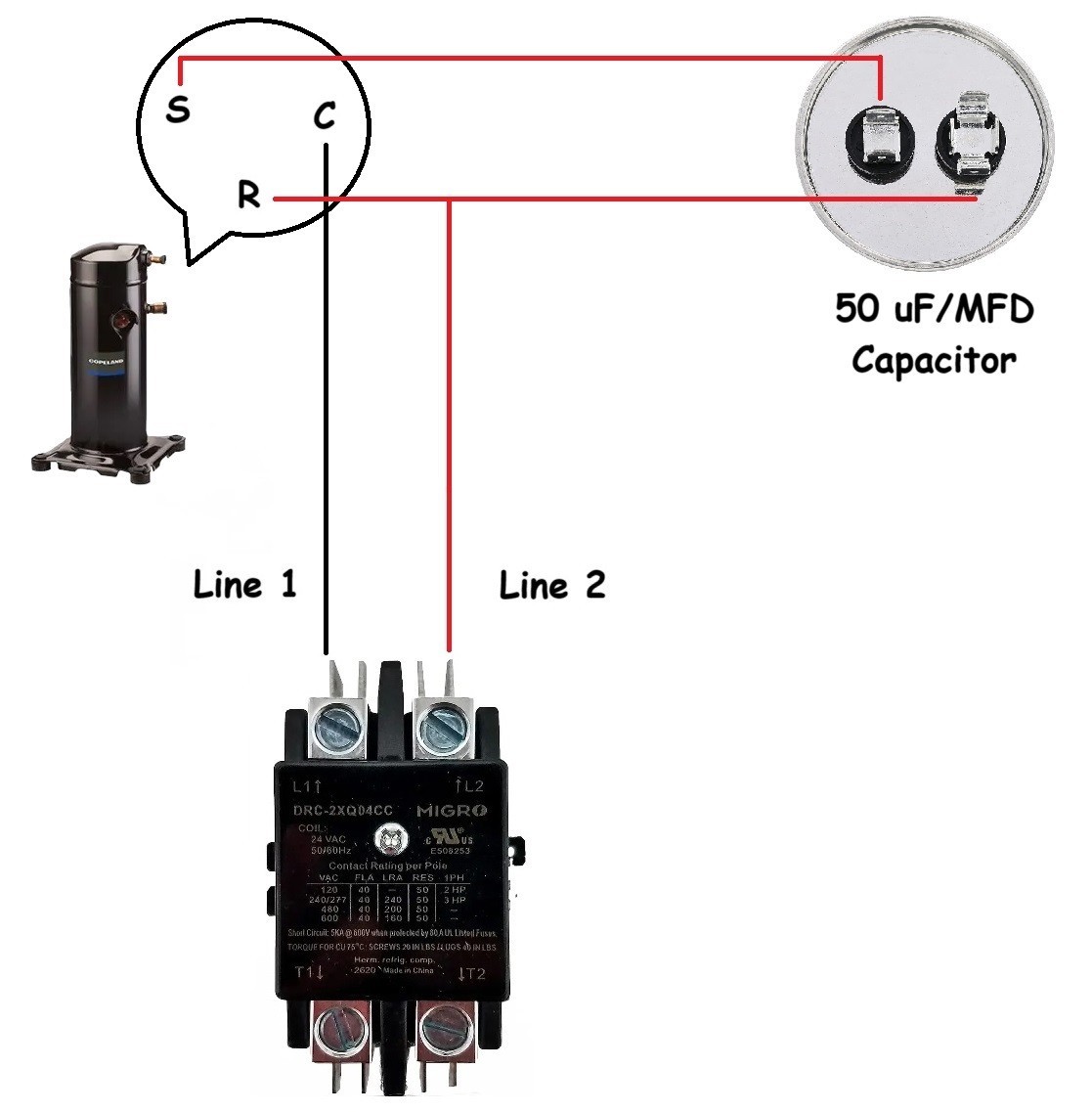 Round HVAC 50 uF/MFD Motor Run/Start Capacitor for AC Compressor and Condenser
