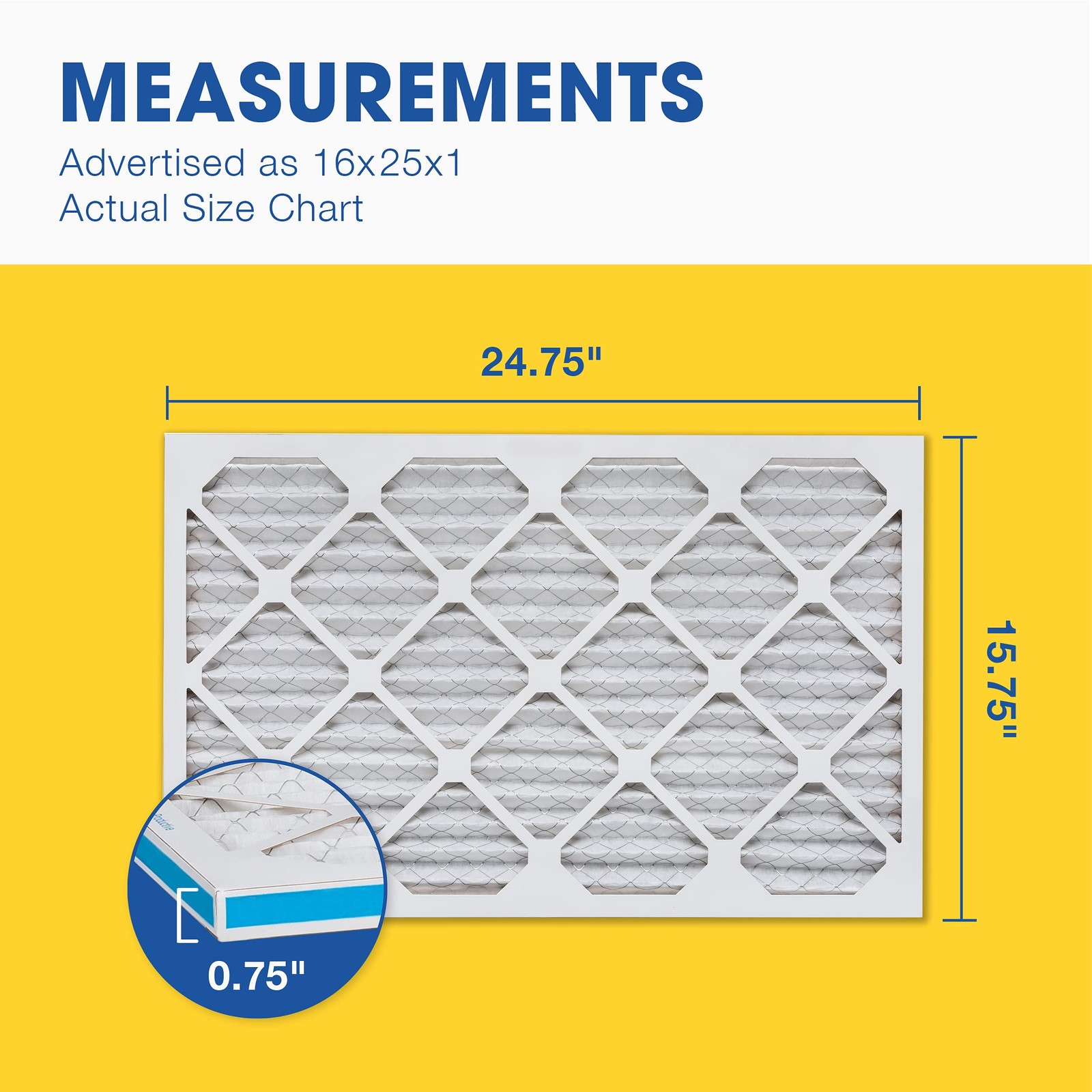 Aerostar 16x25x1 MERV 8 Air Filter, 6 Count, ACTUAL SIZE (15.75 6 PACK, White
