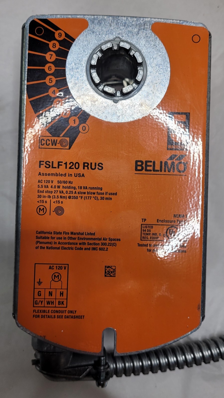Belimo Ruskin FSLF120 RUS Spring Return Actuator With EFL-165 Fuse Link