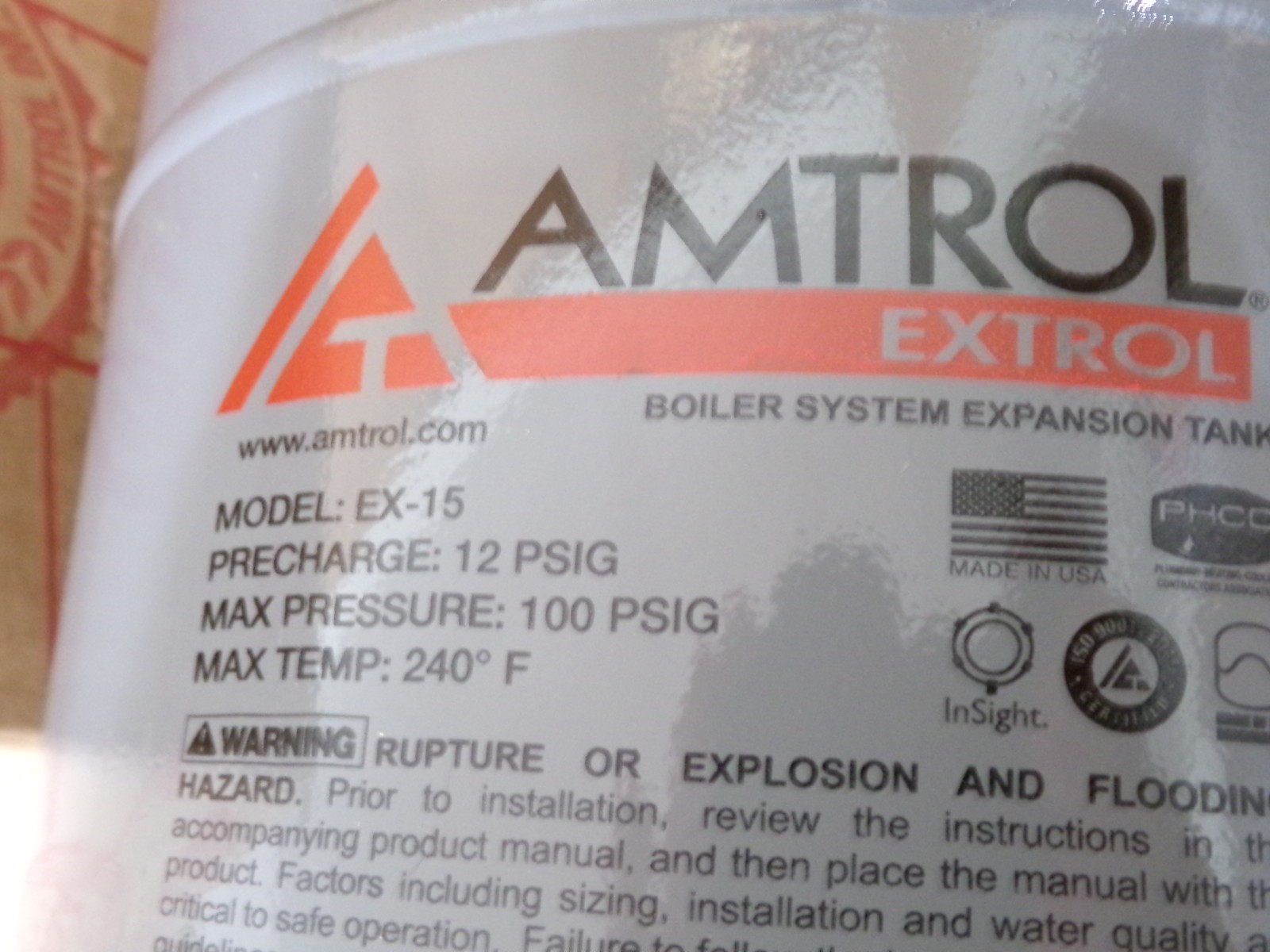 AMTROL EX-15 BOILER SYSTEM EXPANSION TANK 2.0 GALLON VOLUME