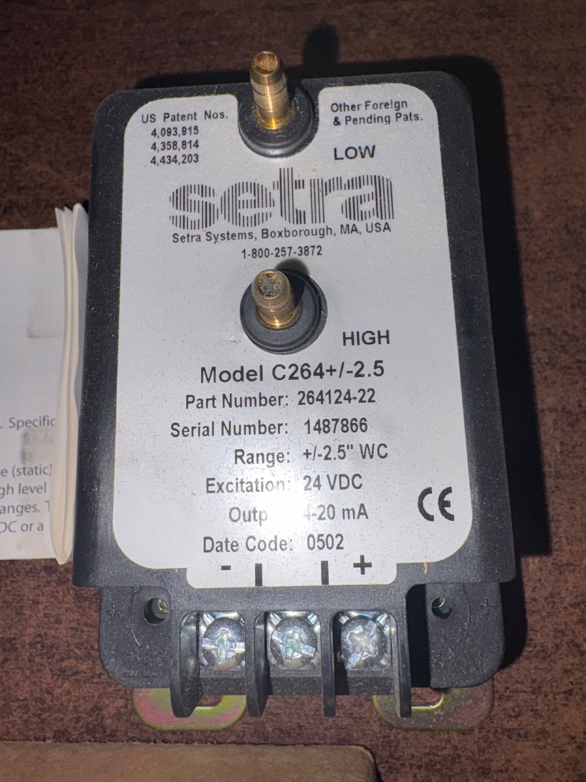 NOS SETRA C264+/-2.5 DIFFERENTIAL PRESSURE TRANSDUCER B353