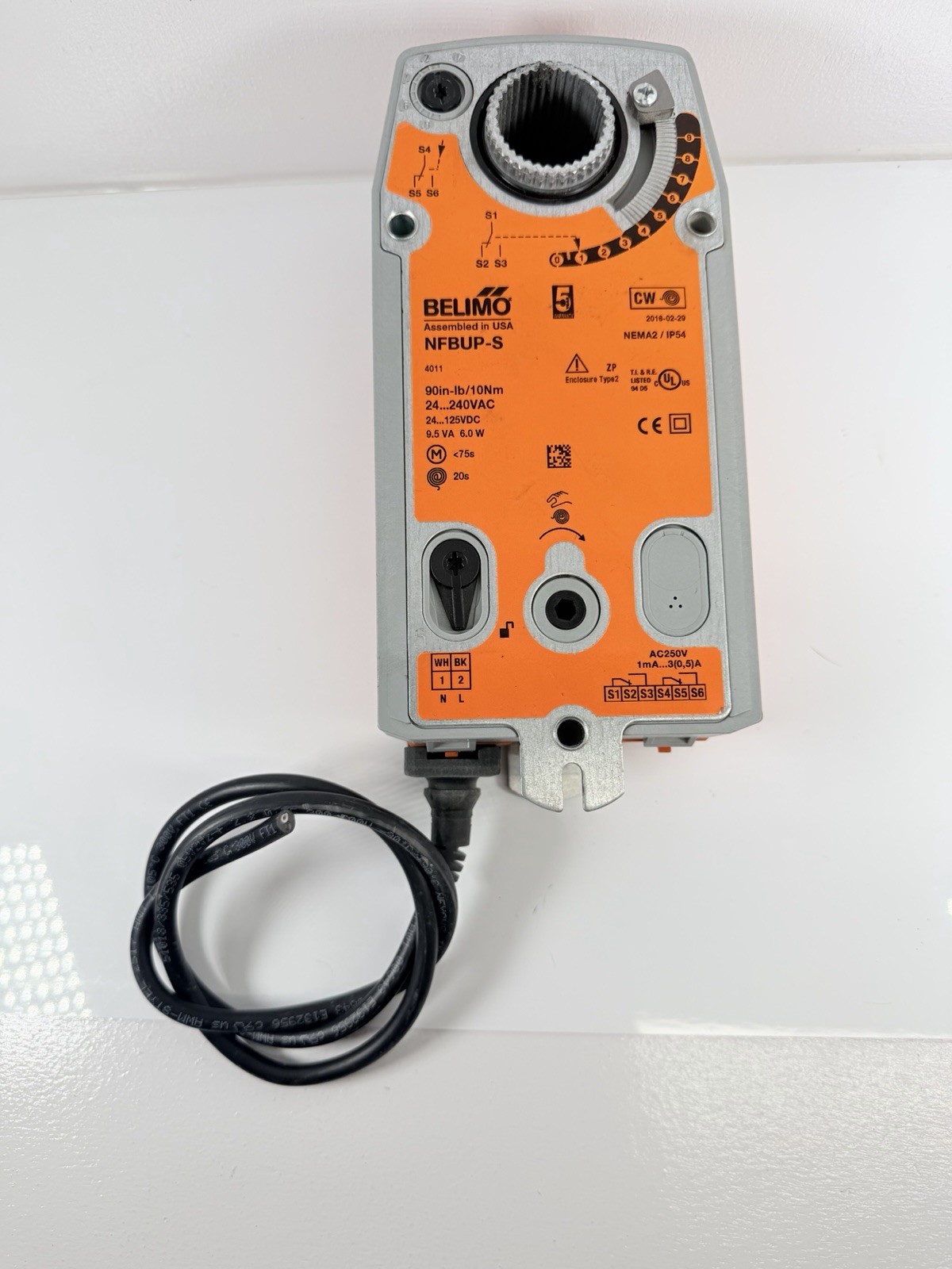 Belimo NFBUP-S Damper Actuator, 90 in-lb 10Nm, Spring Return, 2-10V, Modulating