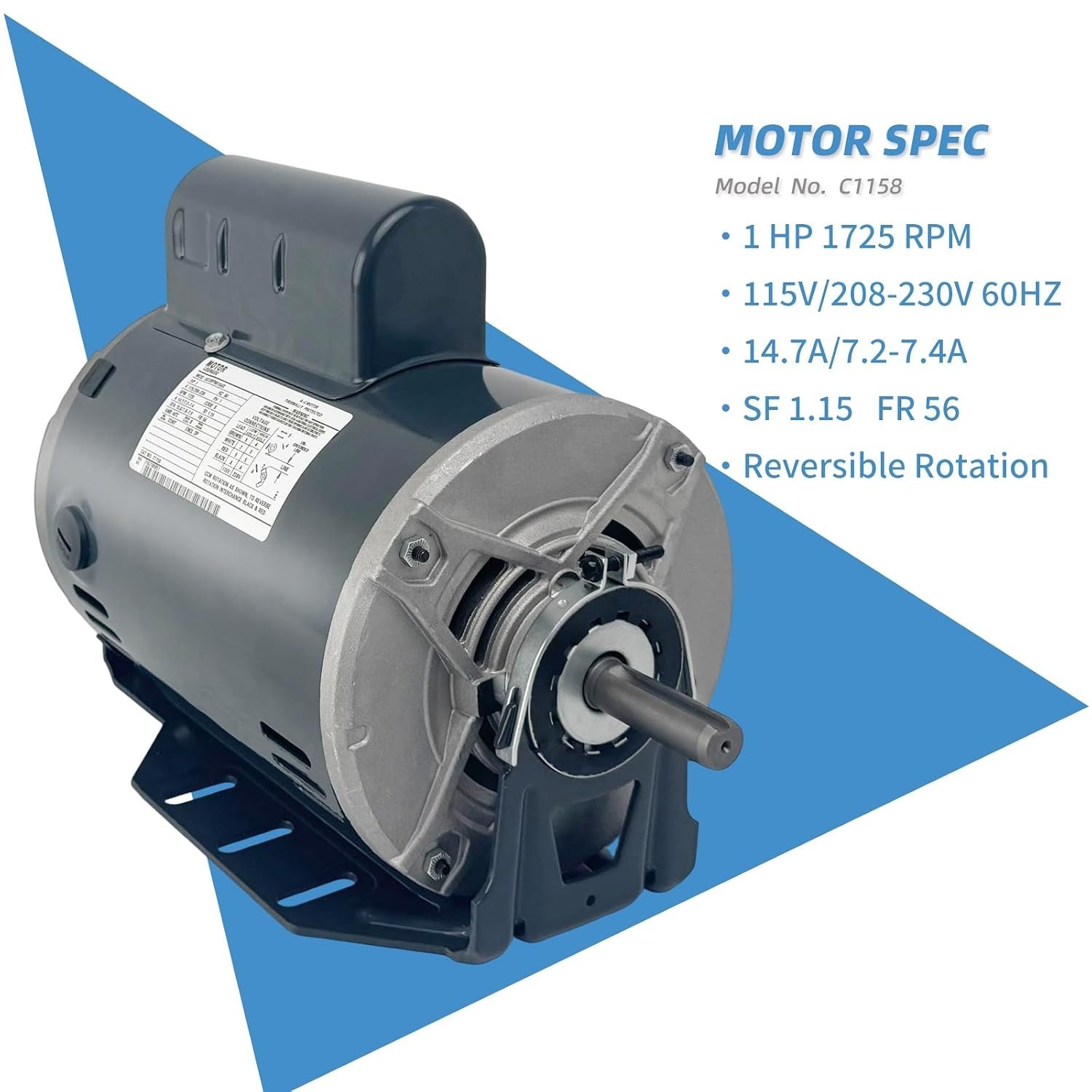 LEUNGOO C1158 Fan and Blower Motor Replace Marathon C1158 1 HP 1725RPM