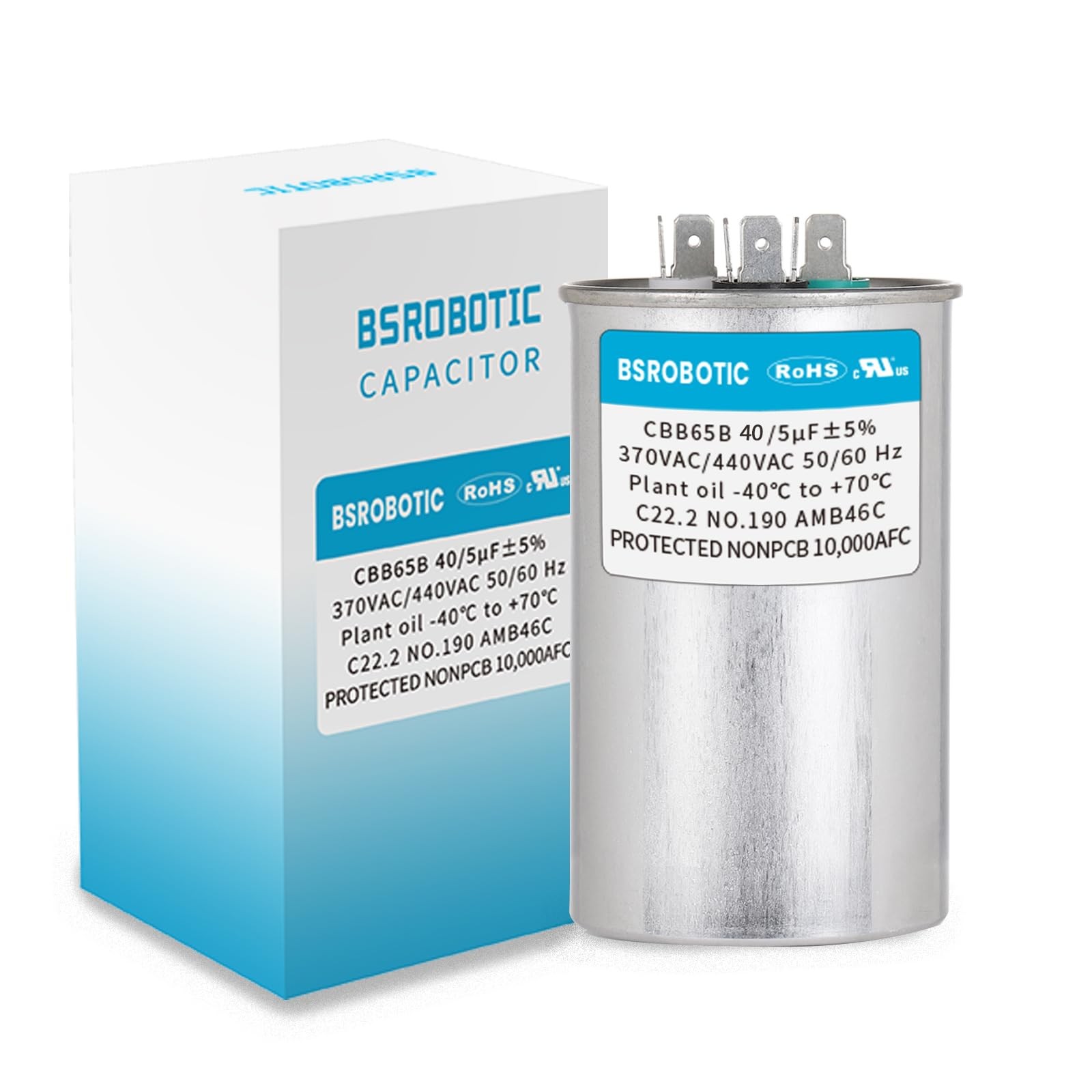 40/5 440v CBB65B AC Capacitor – 40+5 uf ±5% MFD 370/440 Volt Dual Run 40+5uf