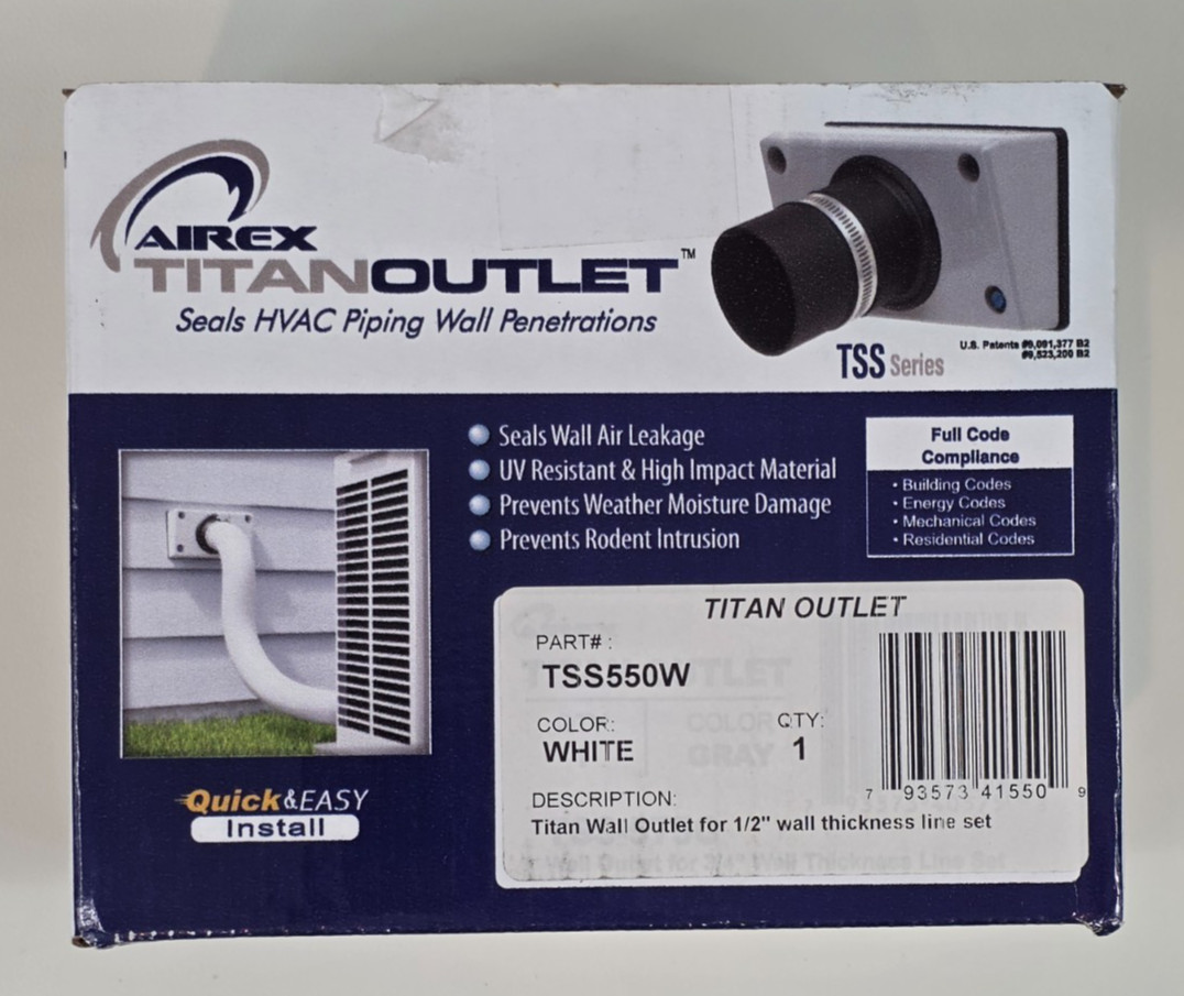 Airex Titan Outlet TSS-550-W HVAC Wall Penetration Line Set Seal White Siding