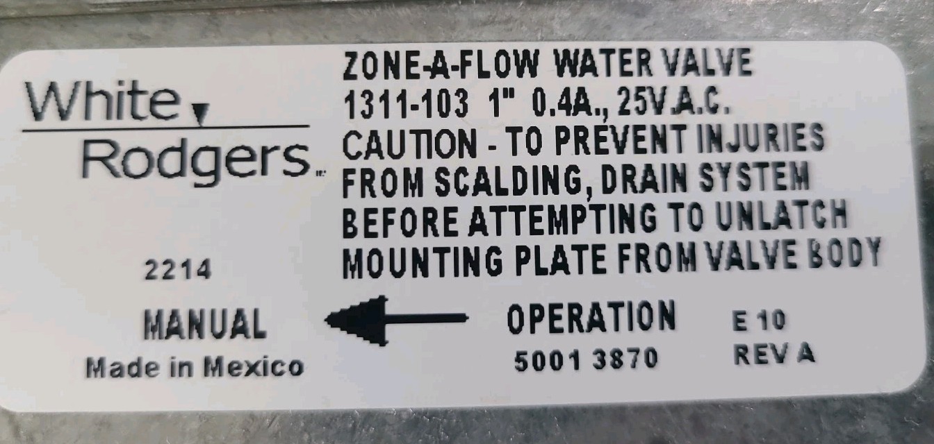 White-Rodgers 1311-103 Brass Hydronic Zone Flow Water Valve – Incomplete