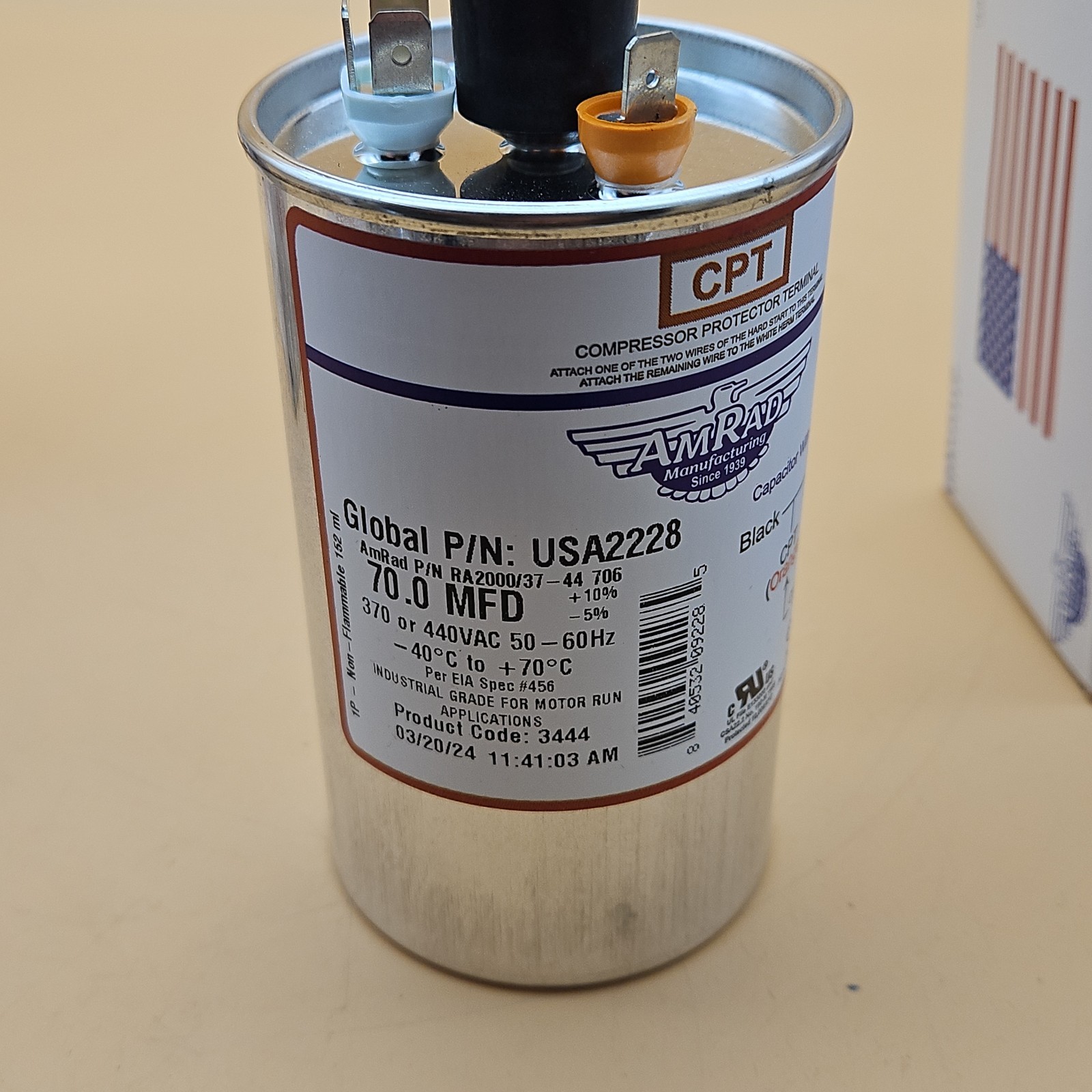 AmRad USA2228 Round Run Capacitor 70X370/440 Brand New