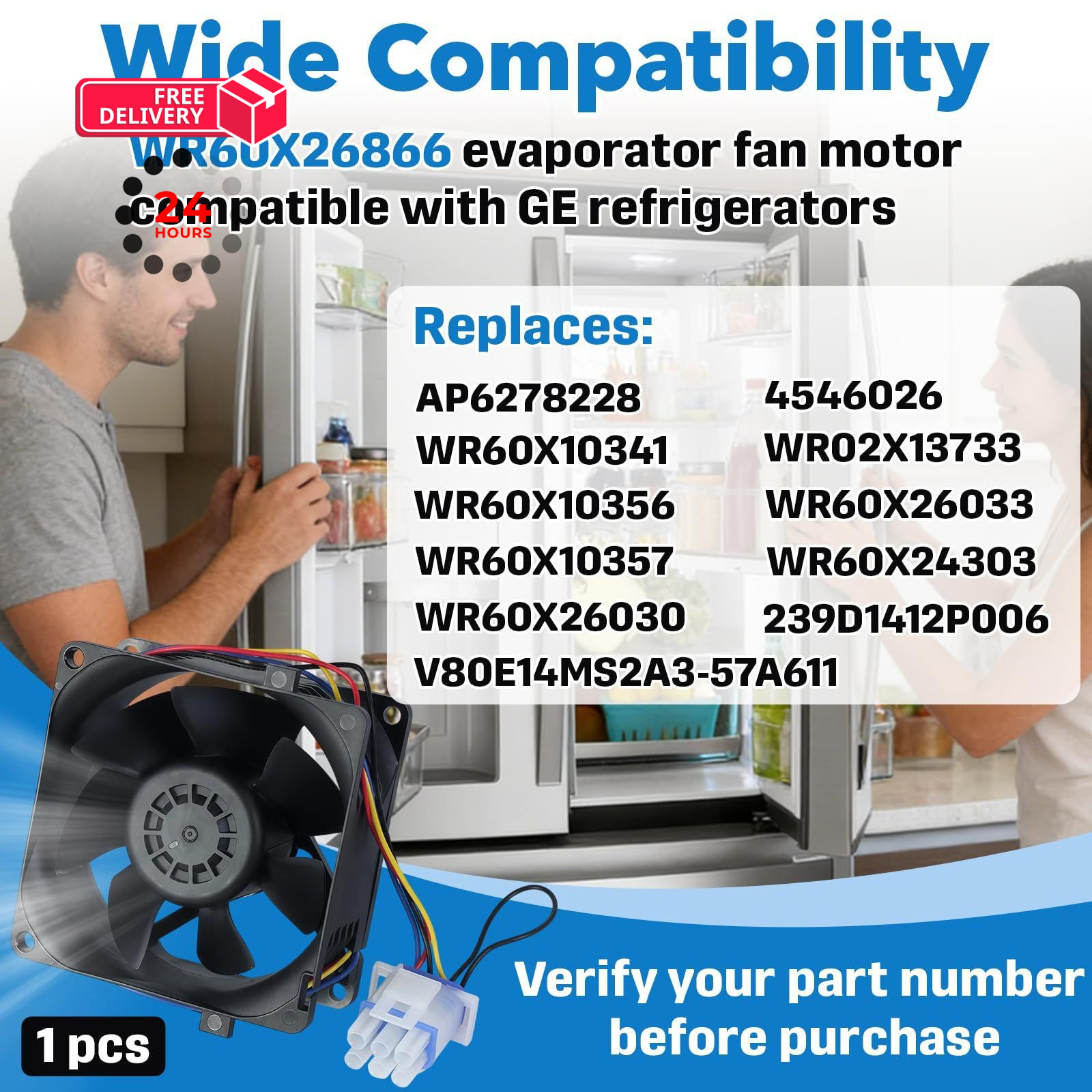 WR60X26866 Evaporator Fan Motor Compatible with V80E14MS2A3-57A611…