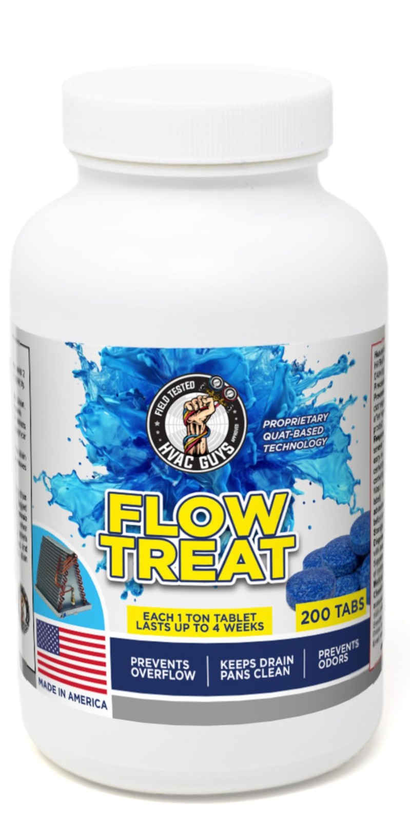 HVAC GUYS – Flow Treat Tabs – 200 Tablets | AC Drain 1 Pack (200 Tablets)