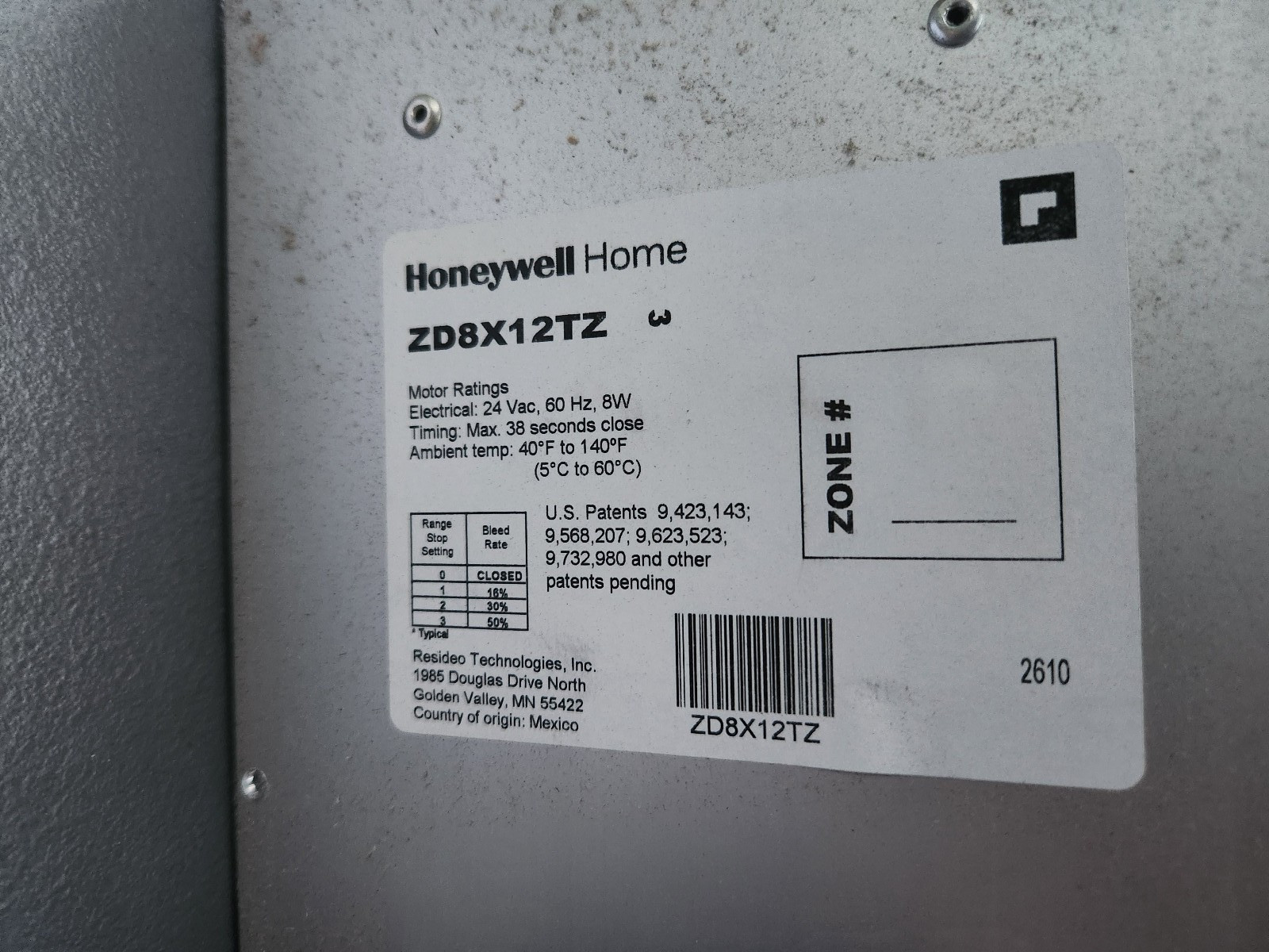 Honeywell – 8 in. x 12 in. Parallel Blade Damper (ZD8X12TZ)