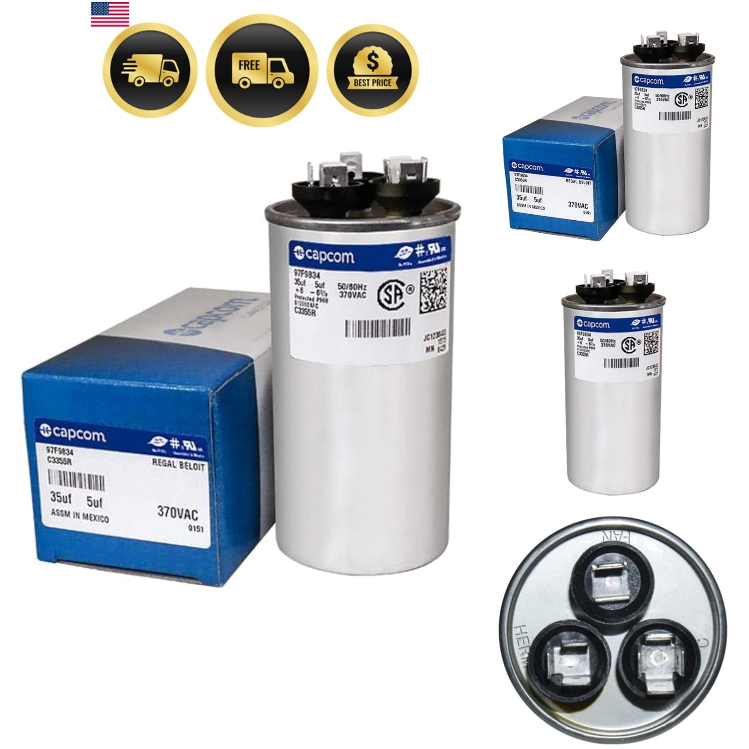 Capacitor Dual Run Round 35/5 UF MFD 370V VAC 97F9834 Replace Old Z97F9834 35…