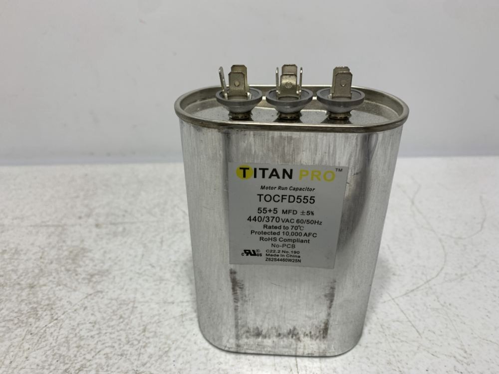 Titan Pro TRCFD555 Run Capacitor 55+5 MFD 440/370V Oval