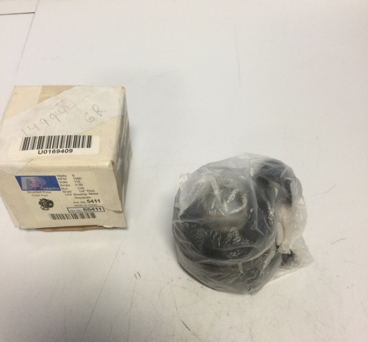 NEW, PACKARD, 65411, UNIT BEARING MOTOR, 9 WATT, 115V, 1550RPM, .55A. (1D-1)