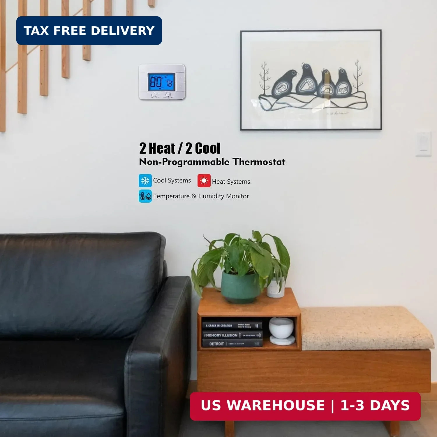 Non Programmable Thermostat for Home – Multi Stage 2H/2C, with Large LCD Display