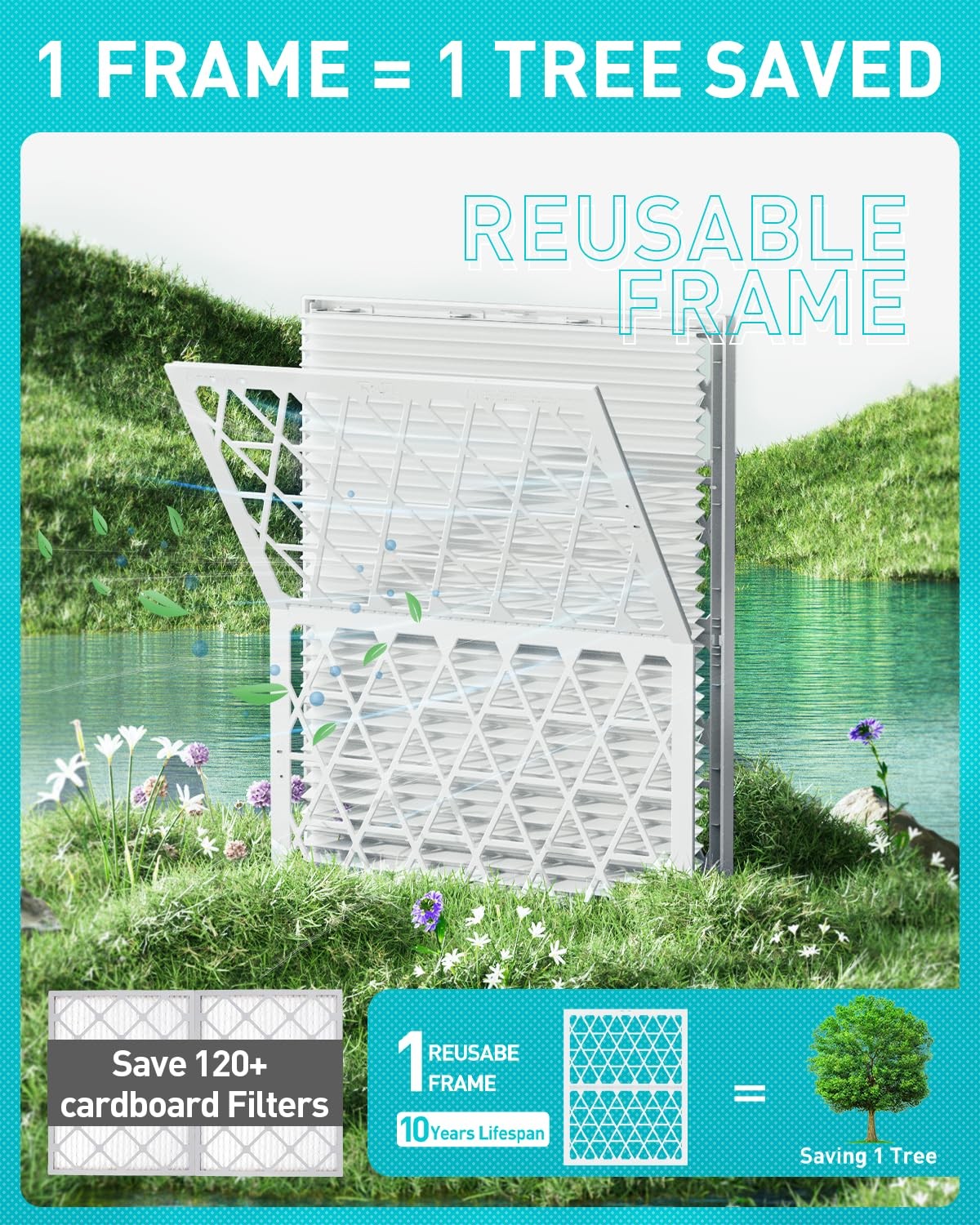 Aerovivo 16X25X1 Refillable Air Filter Kit Merv 8 1 Reusable Foldable 6 Refills