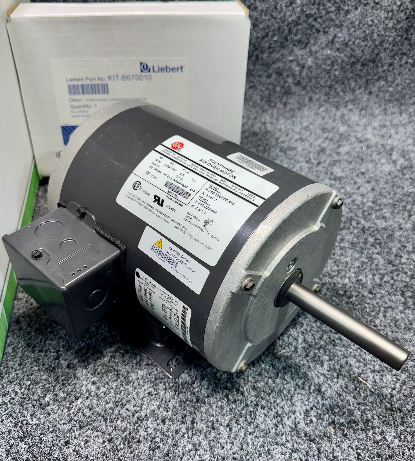 Liebert KIT-B670010 Motor 208-230/460V AC, 3/4 hp, 3 Phase