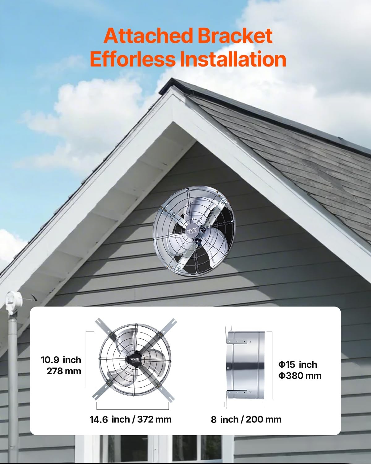 Vevor Gable Mount Fan 15 Inch Attic Exhaust Fan Adjustable Thermostat Outer