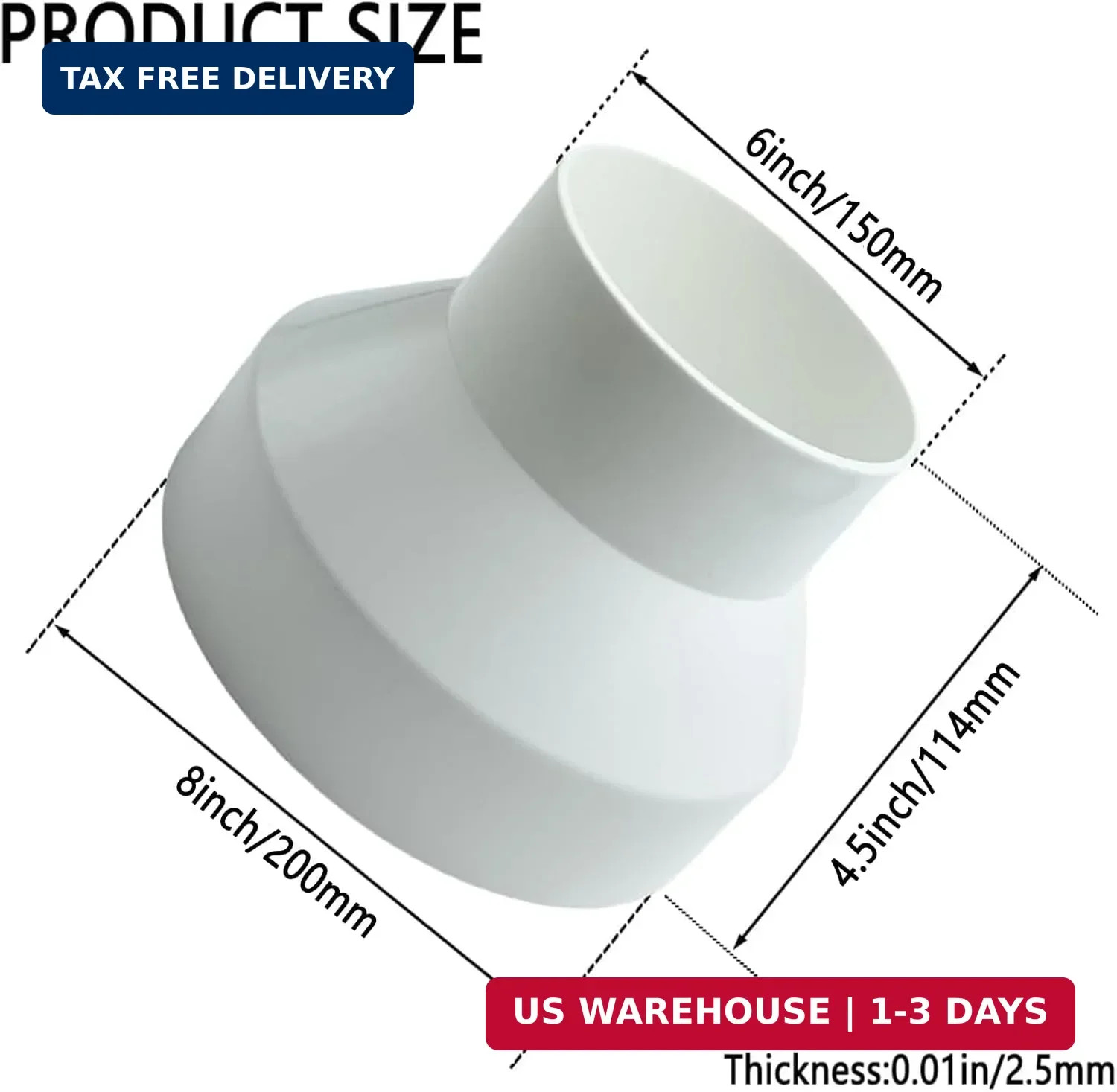 Duct Reducer,PVC Duct Adapter,8 to 6 Inch PVC Duct Reducer/Increaser for Inline