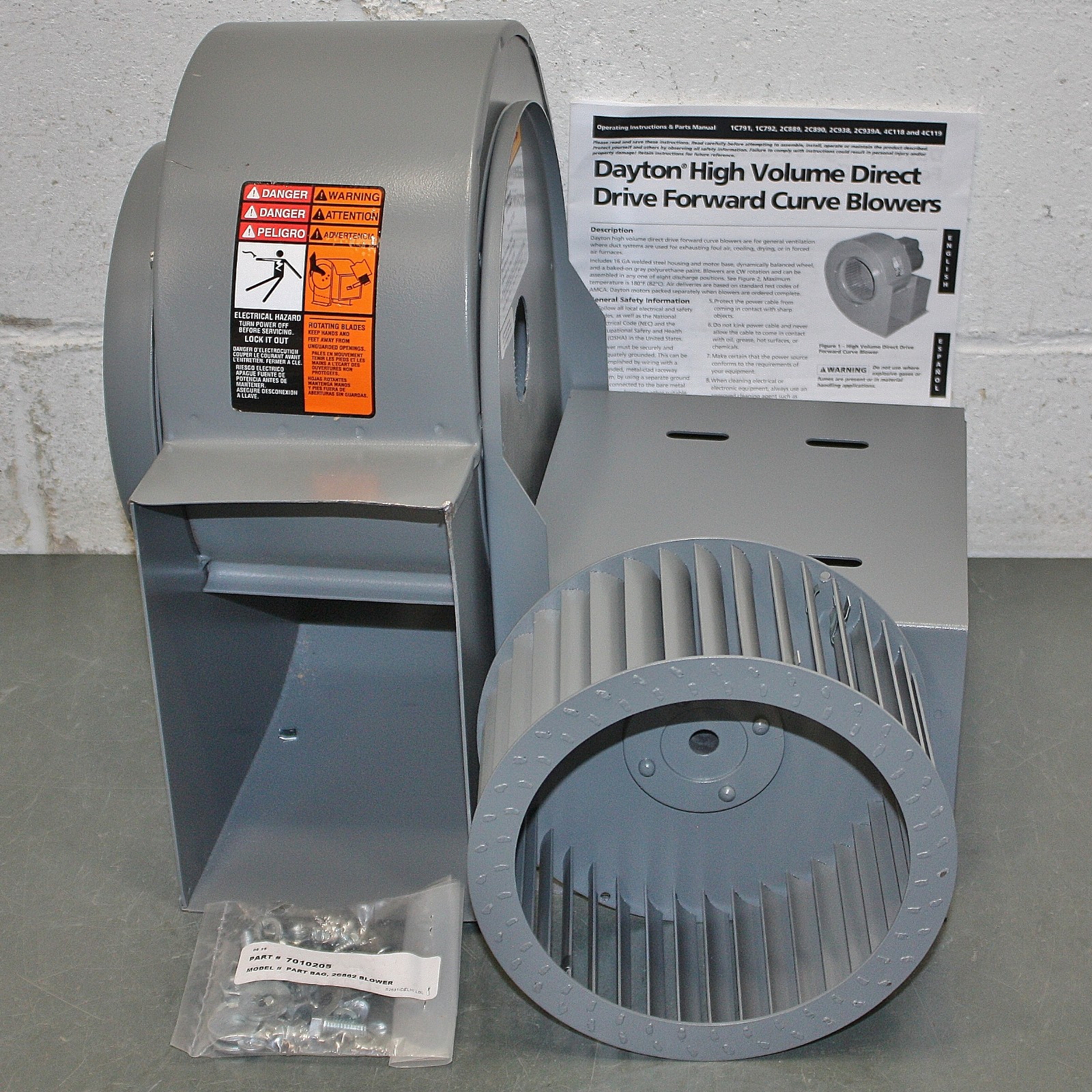 Dayton Blower Assembly 1C792, 7-3/4″ Wheel, Direct Drive, 360 cfm, 1725 rpm