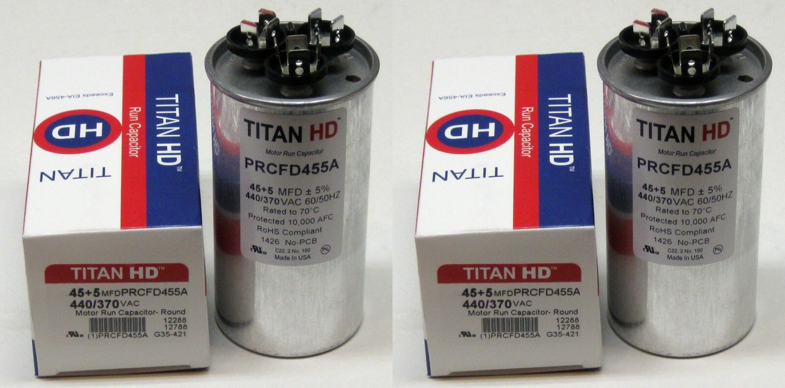 2X Titan HD PRCFD455A American-Made HVAC Round Motor Run Dual Capacitor 45/5 MFD