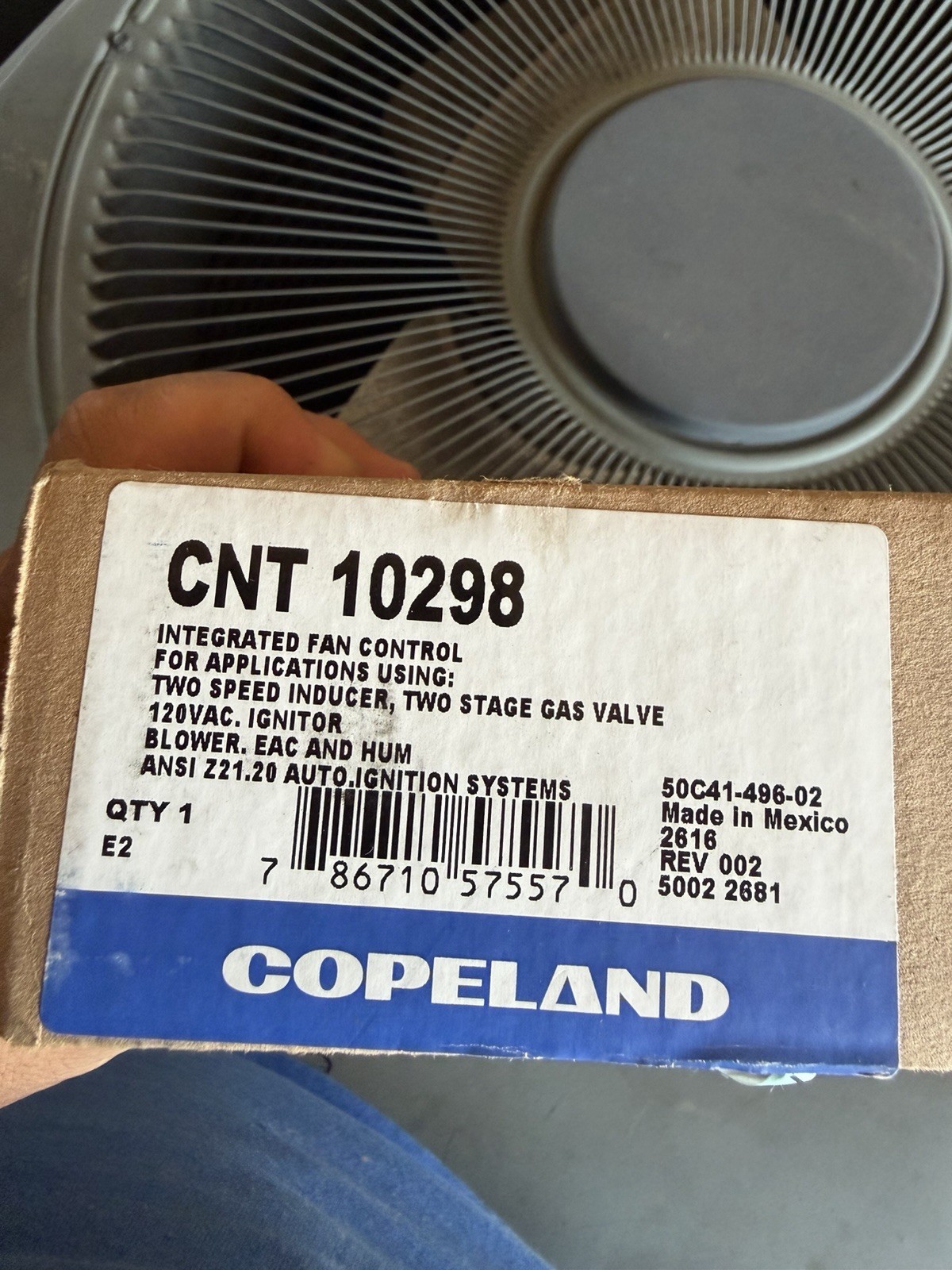 Copeland Integrated Fan Control Board 120VAC CNT 10298 50C41-496-02