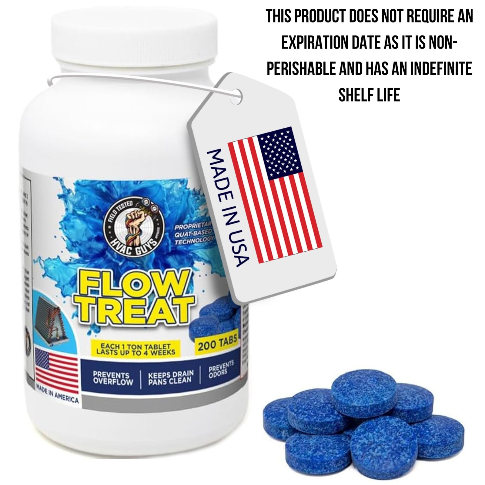 HVAC GUYS – Flow Treat Tabs – 200 Tablets | AC Drain 1 Pack (200 Tablets)