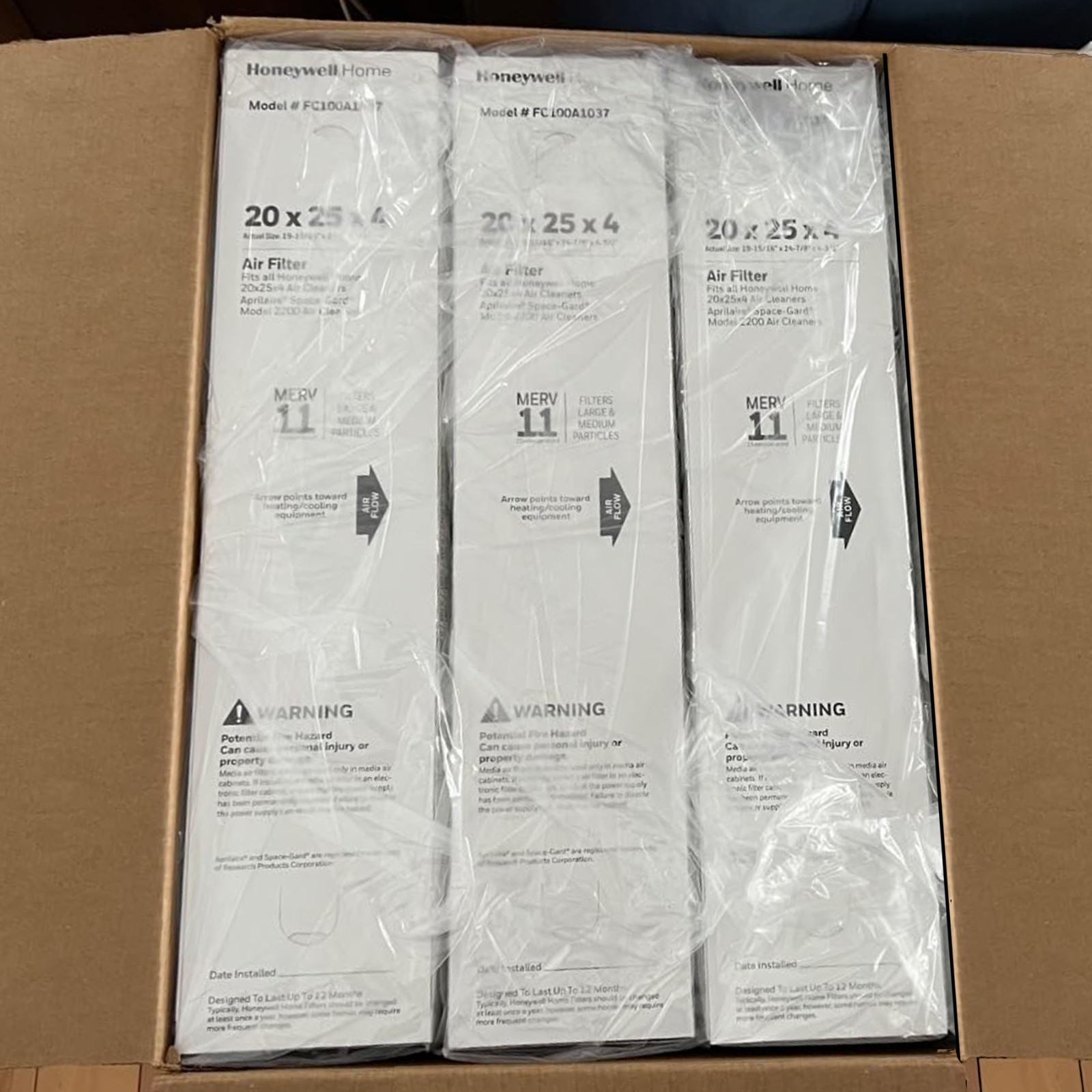 3-PACK Honeywell Home Air Filters 20″ x 25″ x 4″ FC100A1037 MERV 11 Genuine OEM