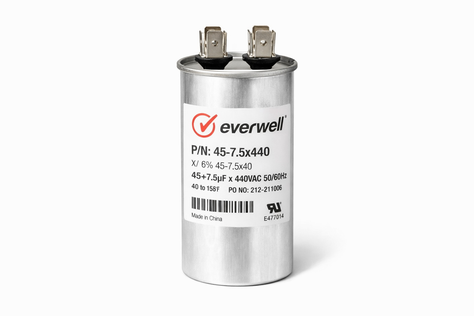 45+7.5µF 440VAC Dual Run Capacitor – Round Motor Run Capacitor for AC Compressor