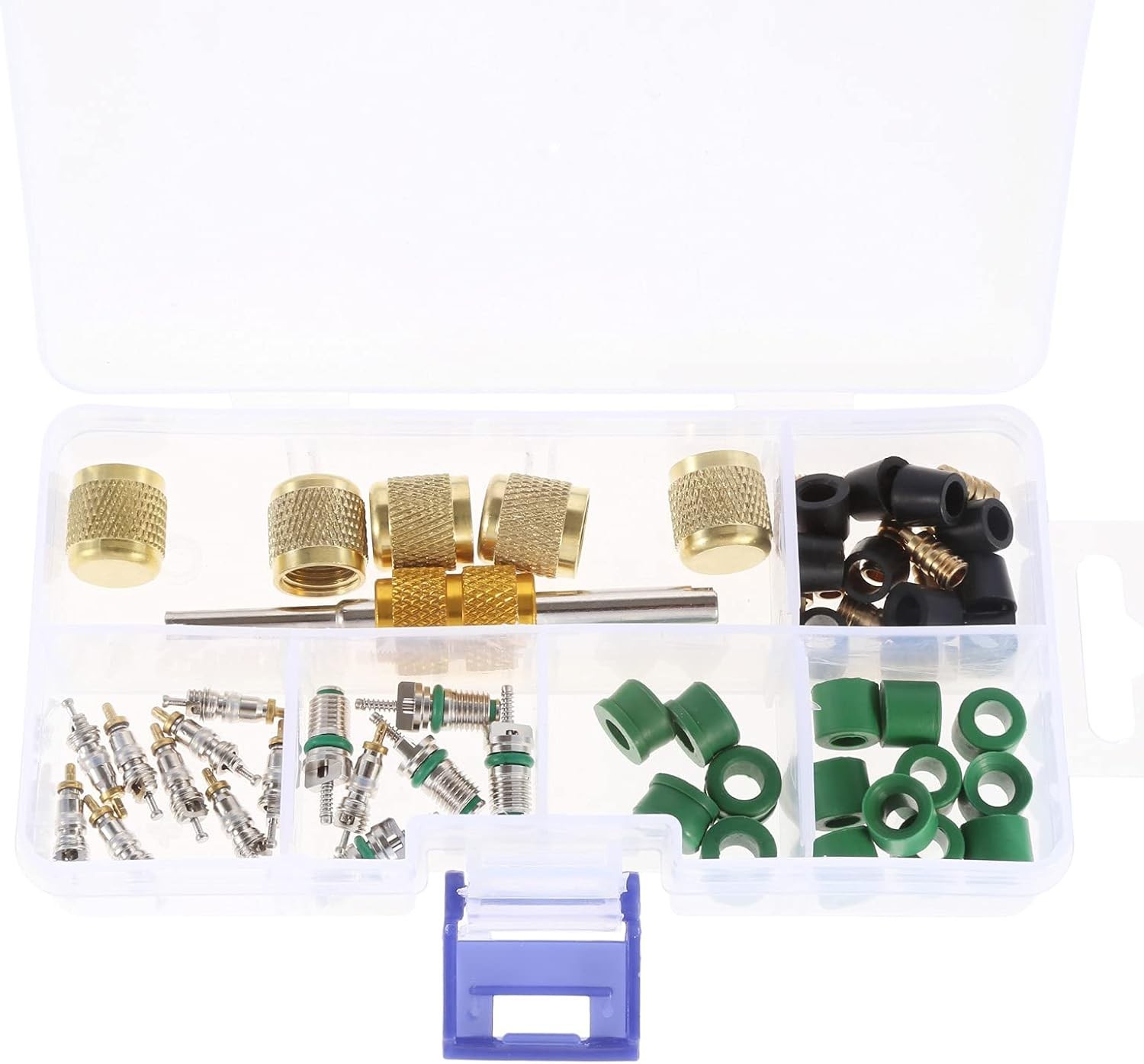 56pcs Air Conditioning Valve Core Kit Including R134a R22 R410 Valve Core Hose G