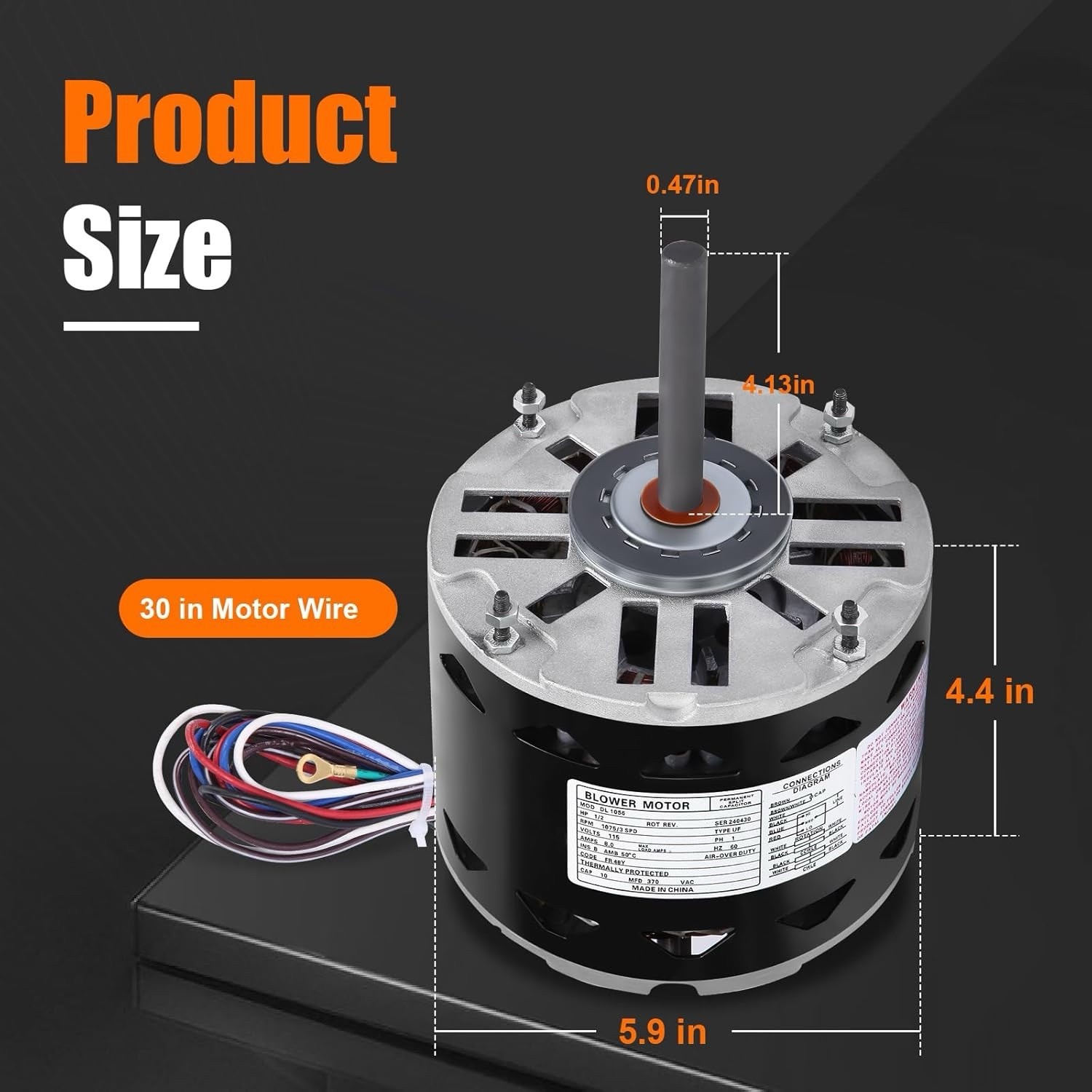 DL1036 Direct Drive Blower Motor – 1/3 HP, 1075 RPM, 3 Speed, 115 Volt,