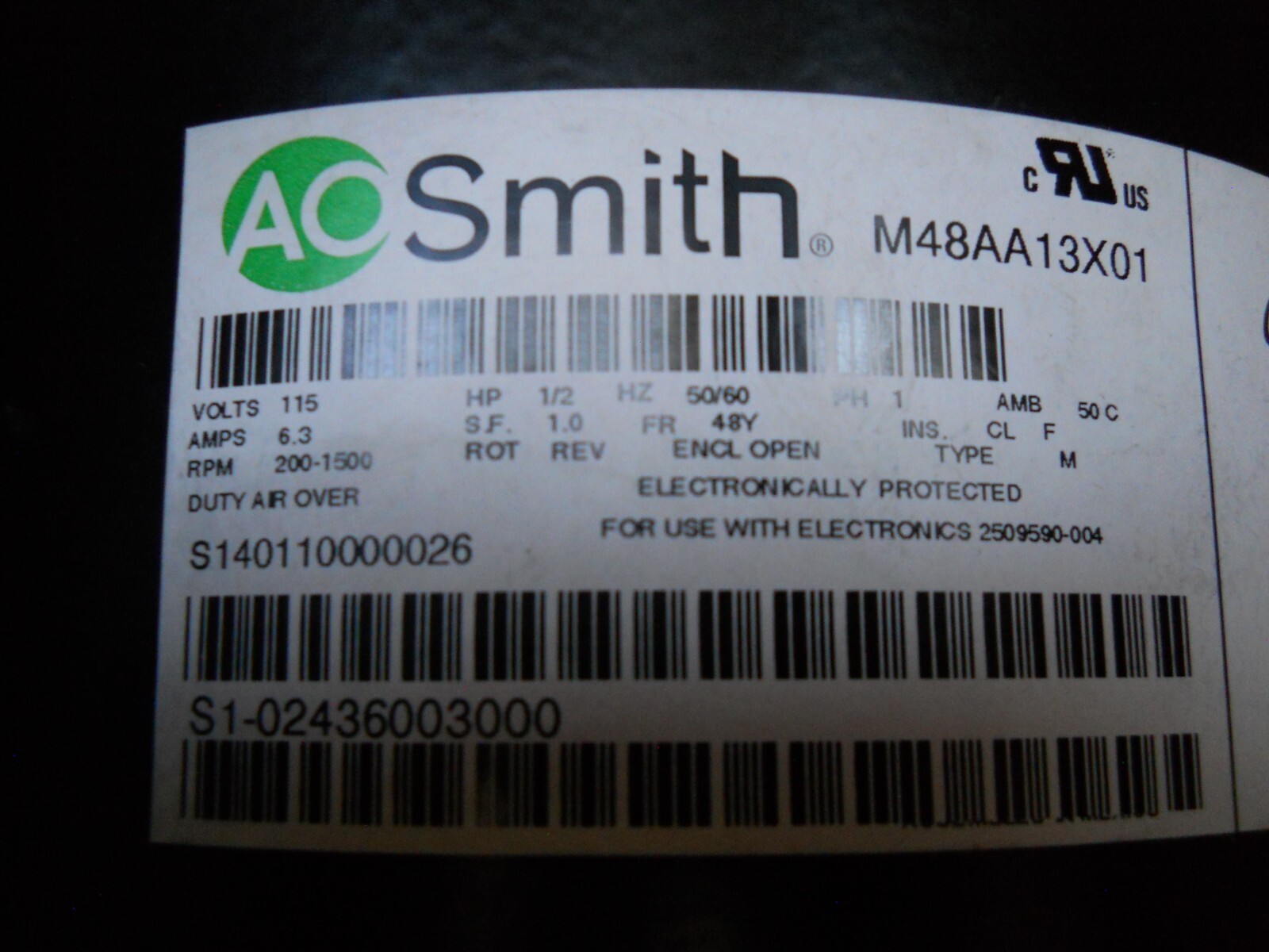 New In Box M48AA13X01 Motor 1/2 HP A.O. Smith 2509590-004