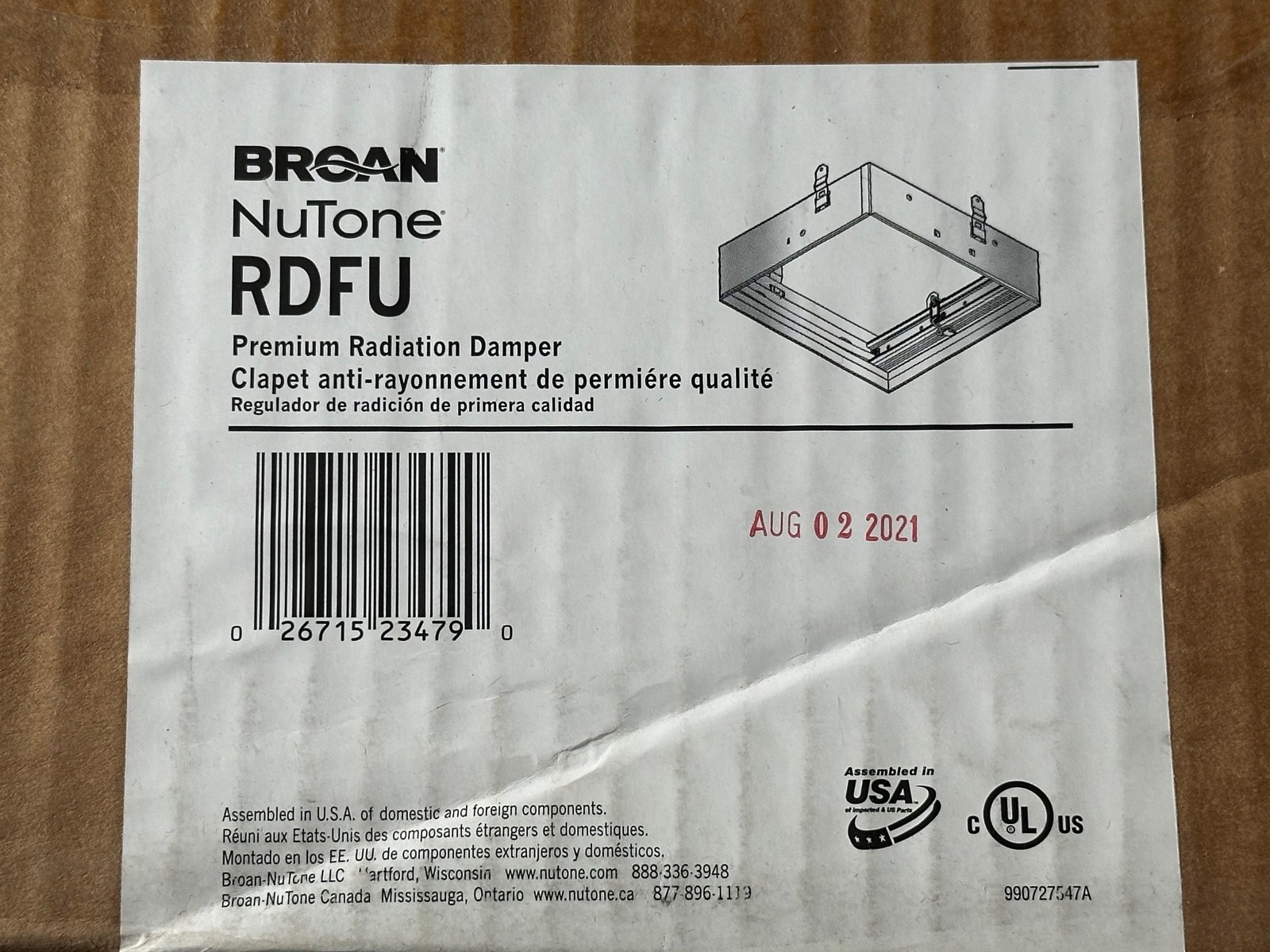 Broan Nutone RDFU Premium Radiation Damper New