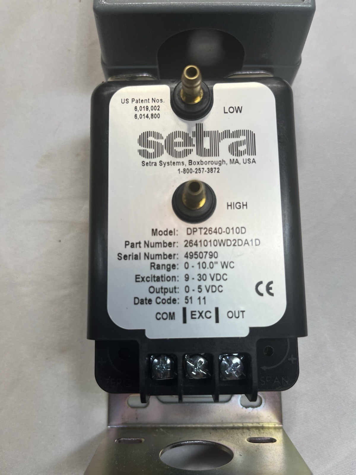 Setra 2641010WD2DA1D, DPT2640-010D, 264 Series Differential Pressure Transmitter