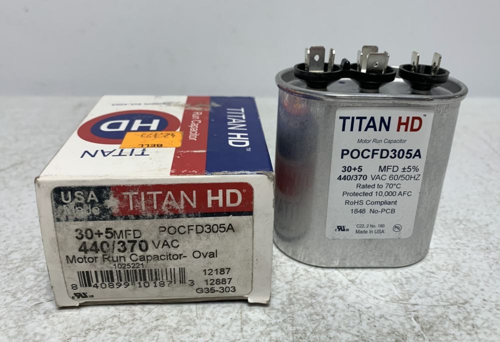 Titan POCFD305A Motor Run Capacitor 30/5 MFD 440/370V Oval