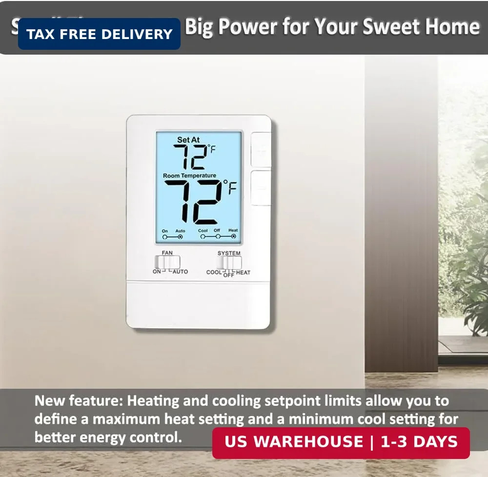 Thermostat for Home Non-Programmable Single-Stage Systems, 1 Heat/1 Cool, Easy D