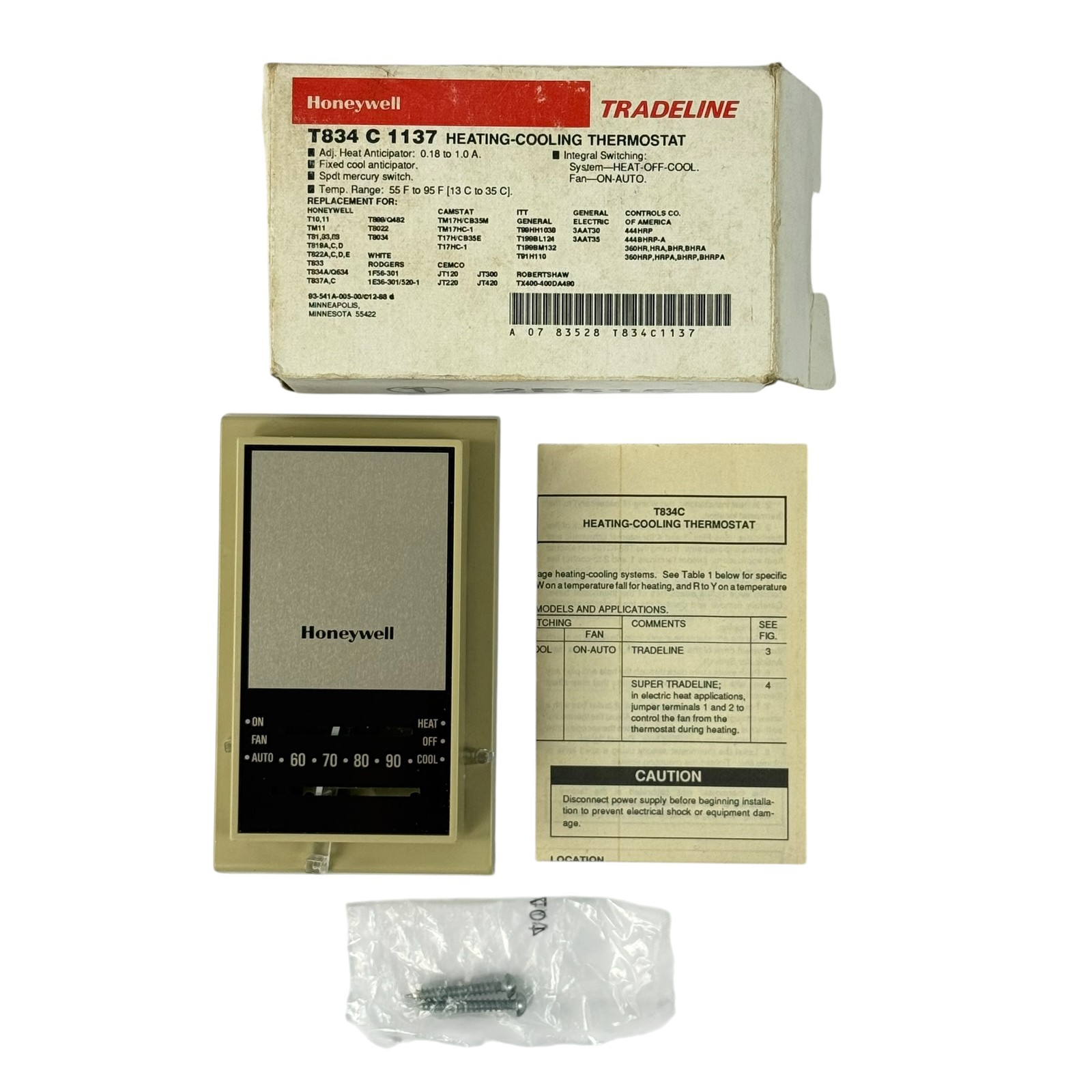 Honeywell T834C 1137 Tradeline Heating Cooling Thermostat New Open Box HVAC