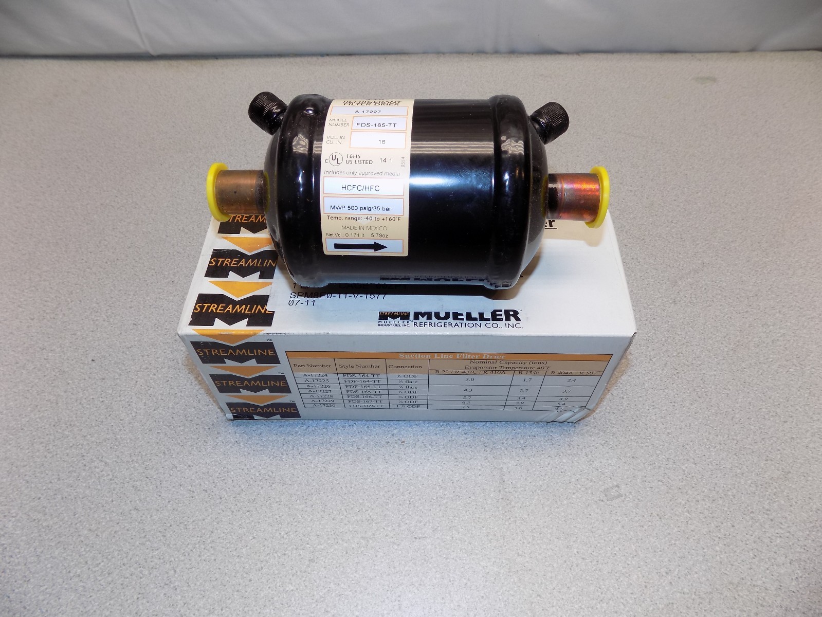 New Mueller Suction In Line Filter Drier A 17227 5/8 Solder CFC HCFC HFC R134 AC