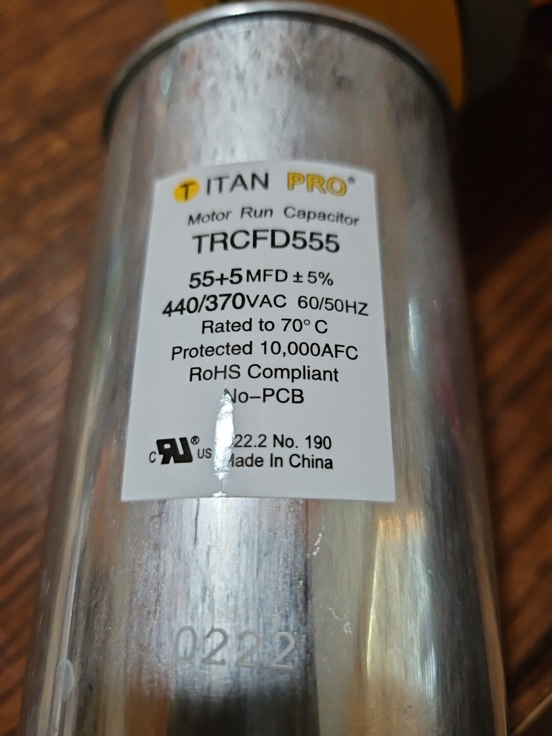 TitanPro TRCFD555 HVAC Round Motor Run Capacitor 55/5 MFD/UF 440/370 Volts